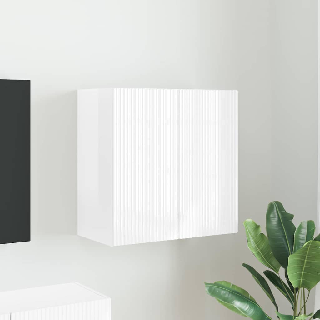 TV Fali Szekrény 59,5 x 31 x 60 cm Magas Fényű Fehér Szerelt Fa