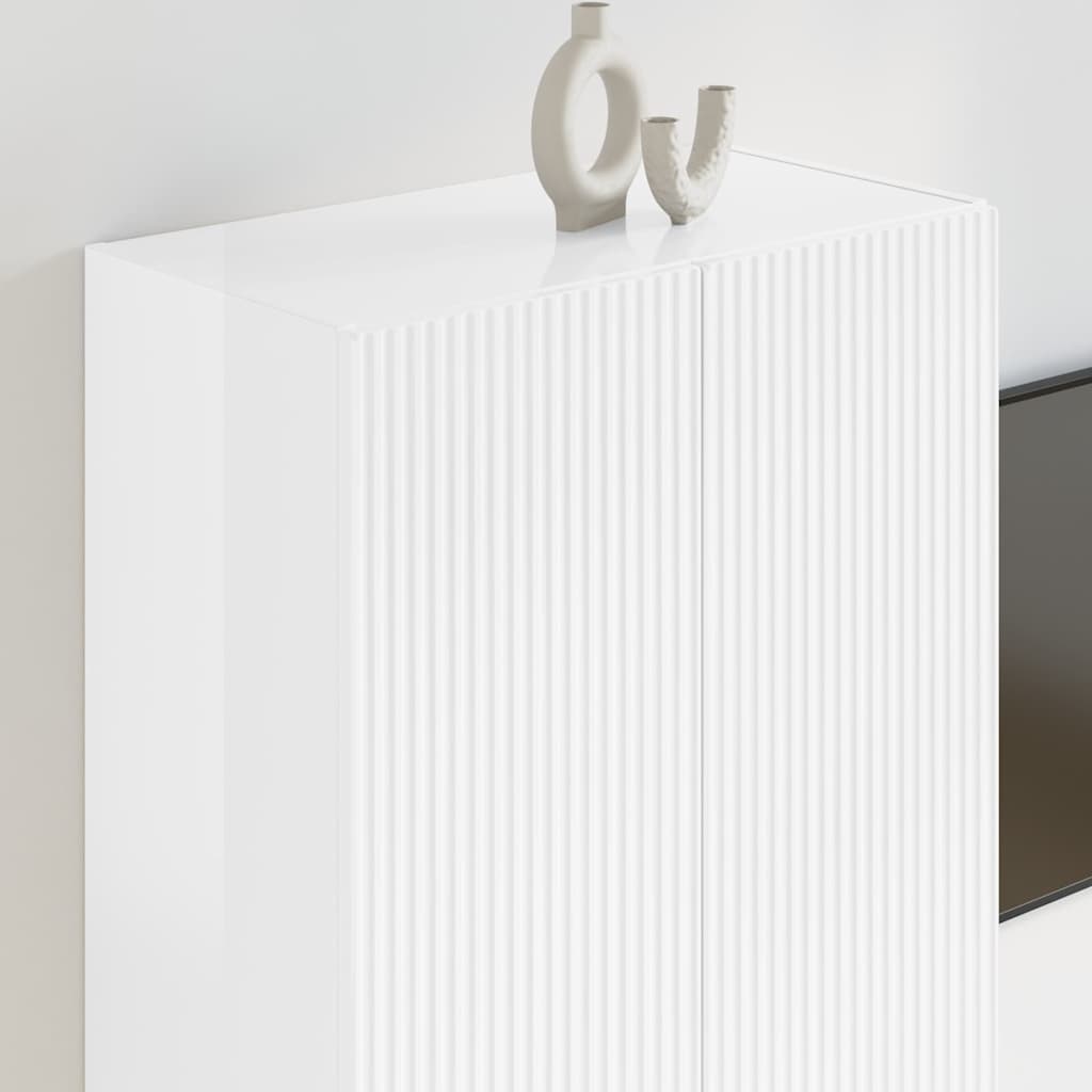 TV Fali Szekrény 59,5 x 31 x 80 cm Magas Fényű Fehér Szerelt Fa