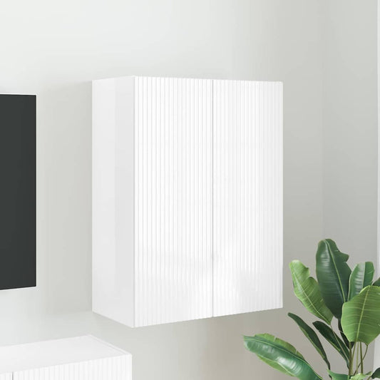 TV Fali Szekrény Magas Fényű Fehér 59,5 x 31 x 80 cm Faanyag