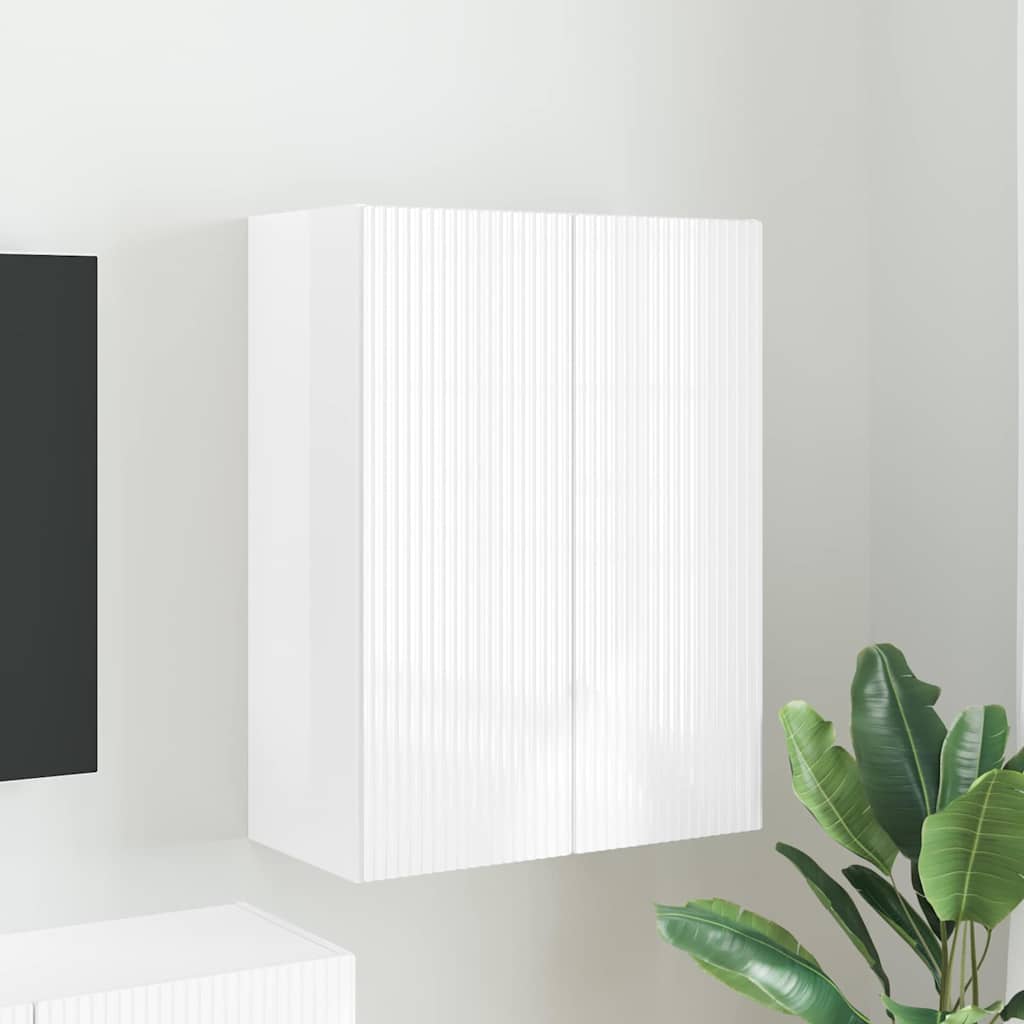 TV Fali Szekrény 59,5 x 31 x 80 cm Magas Fényű Fehér Szerelt Fa
