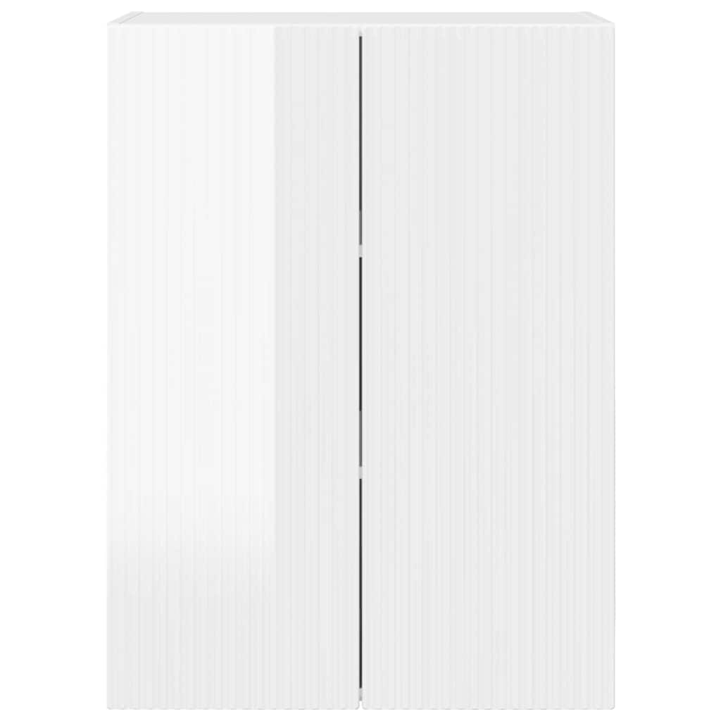 TV Fali Szekrény 59,5 x 31 x 80 cm Magas Fényű Fehér Szerelt Fa