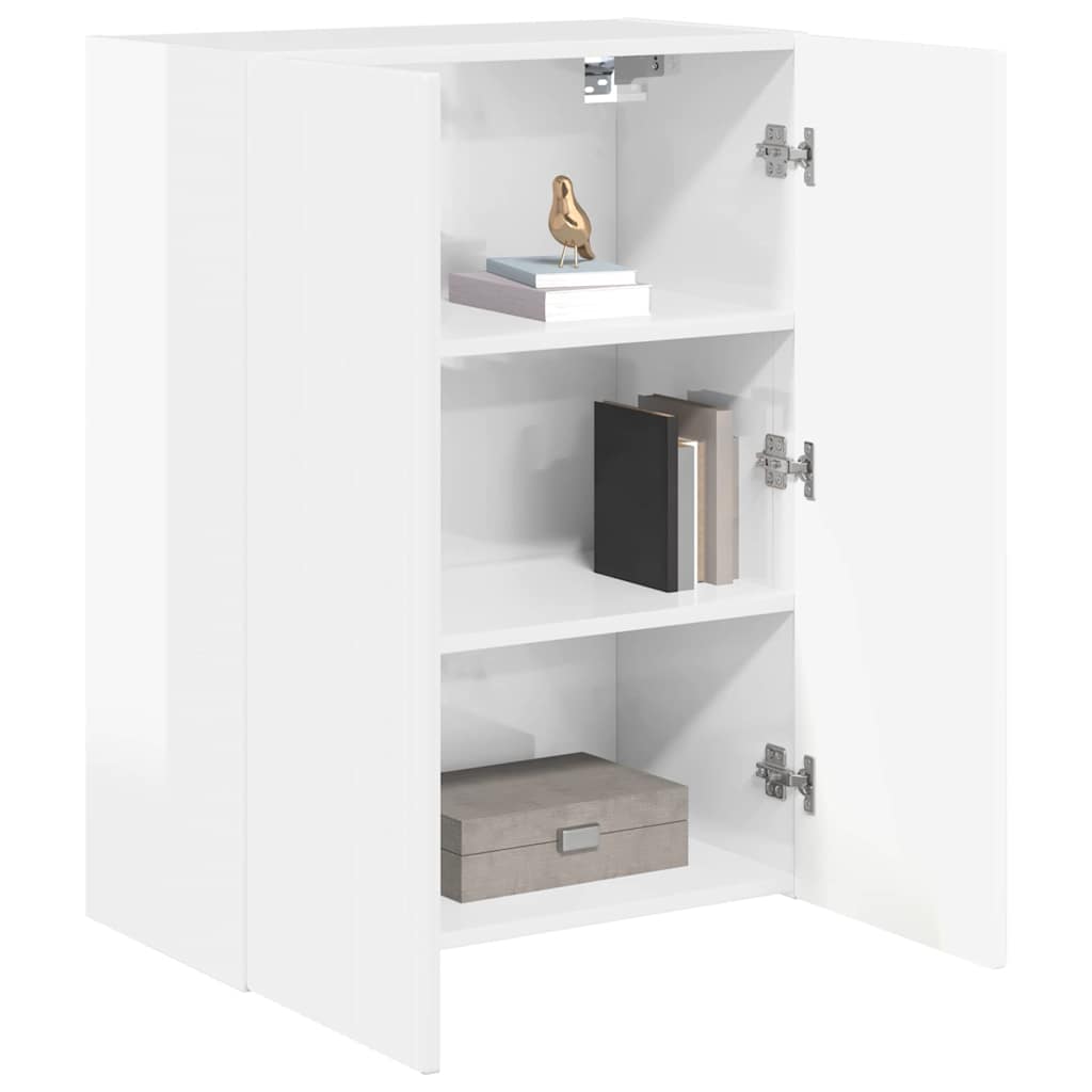 TV Fali Szekrény 59,5 x 31 x 80 cm Magas Fényű Fehér Szerelt Fa