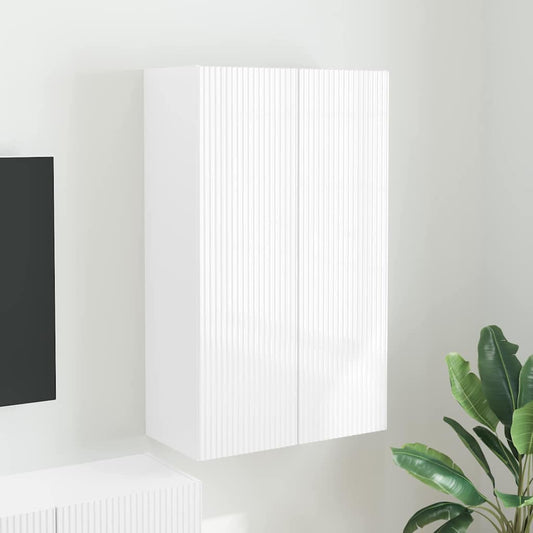 TV Fali Szekrény Magas Fényű Fehér 59,5 x 31 x 100 cm Faanyag