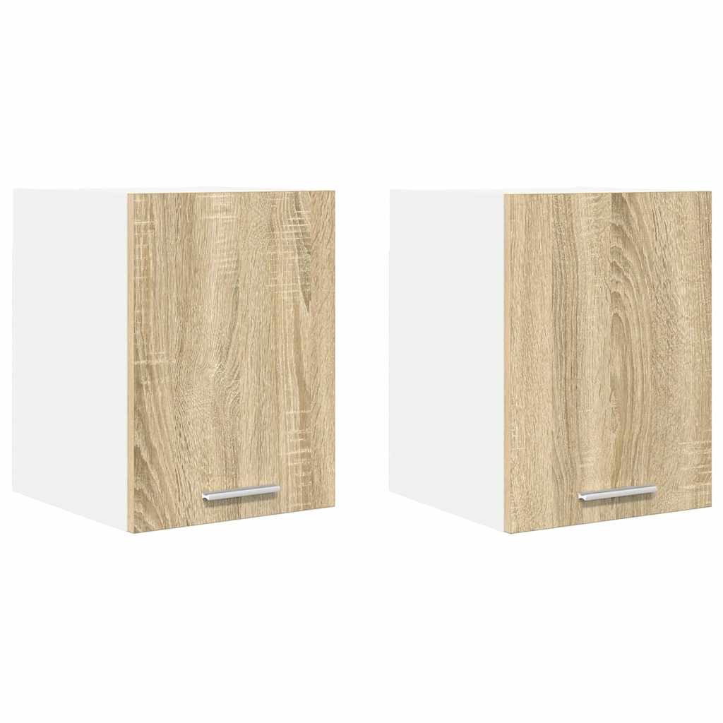 Függő szekrény 2 pcs Sonoma tölgy és fehér Szerelt Fa