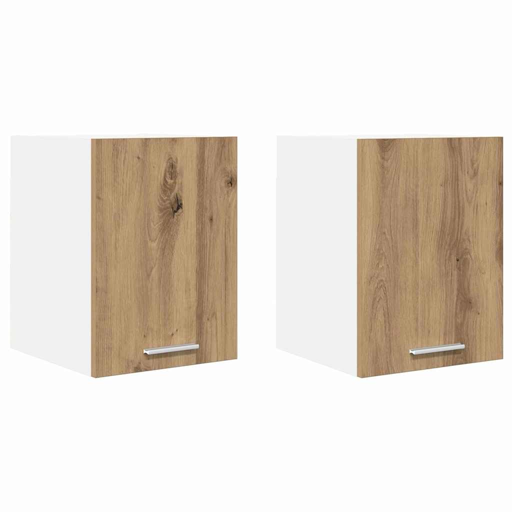 Függő szekrény 2 pcs Artisan tölgy és fehér Szerelt Fa
