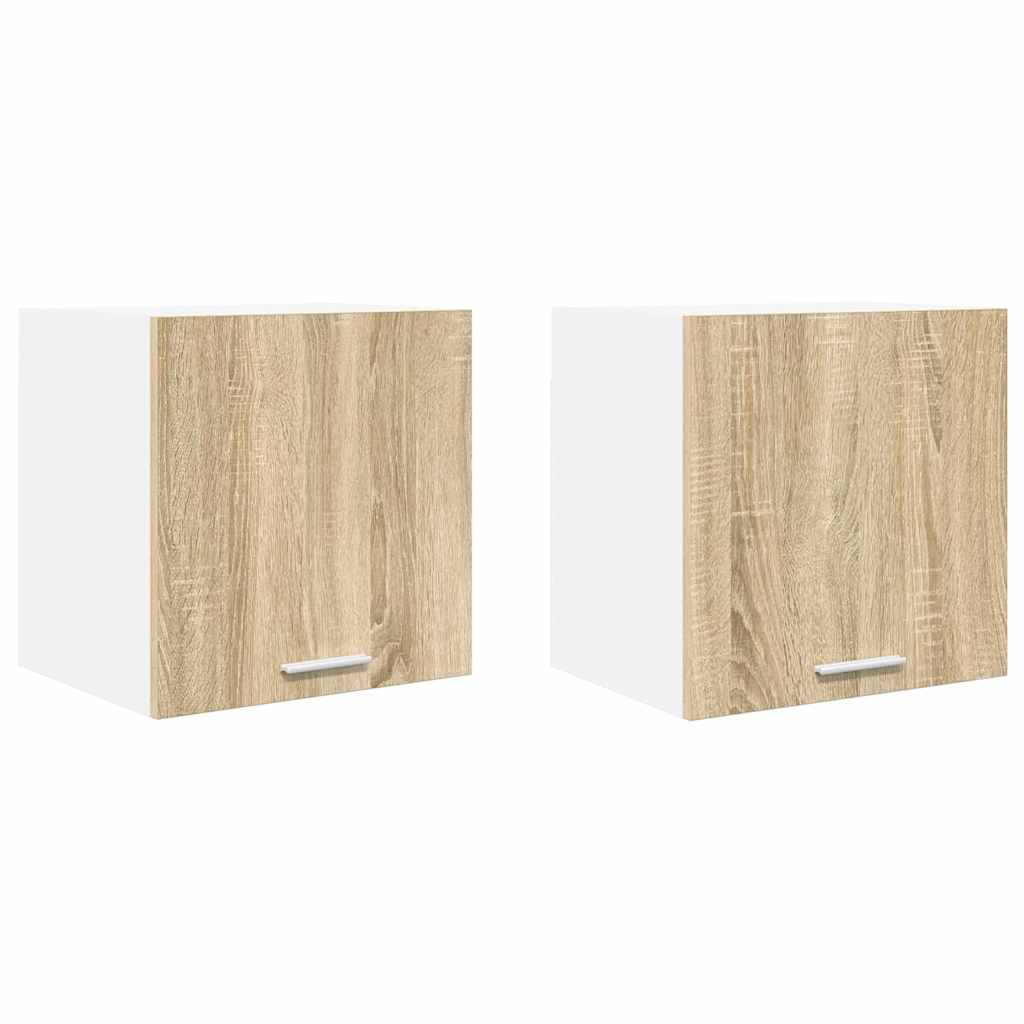 Függő szekrény 2 pcs Sonoma tölgy és fehér Szerelt Fa