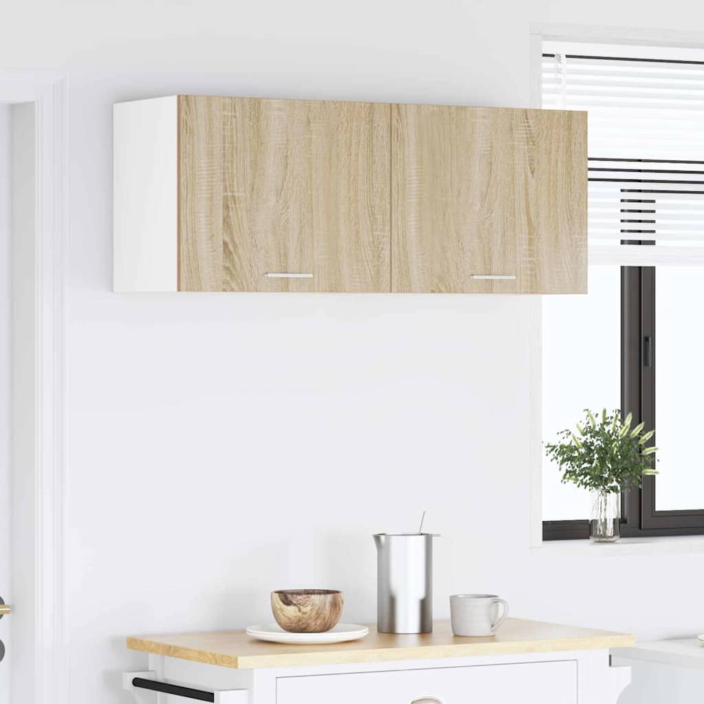 Függő szekrény 2 pcs Sonoma tölgy és fehér Szerelt Fa