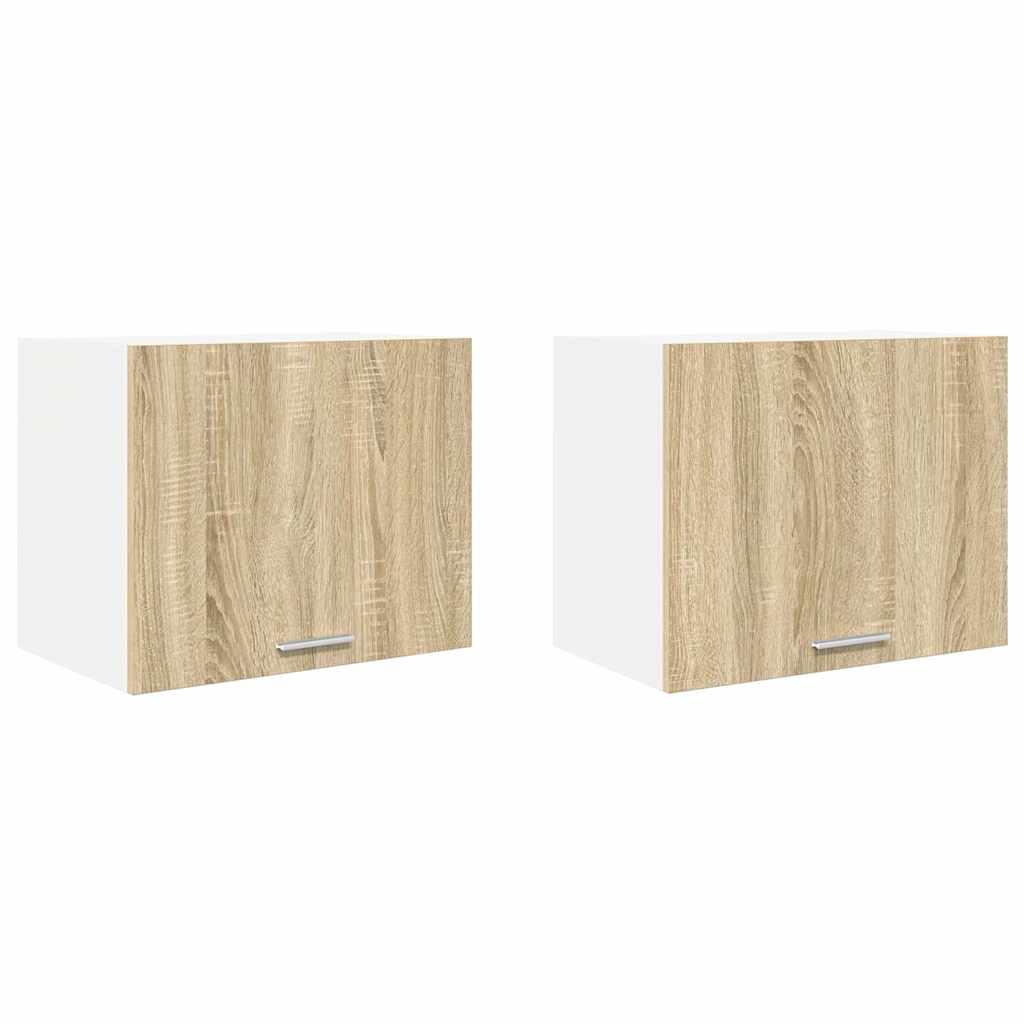 Függő szekrény 2 pcs Sonoma tölgy és fehér Szerelt Fa