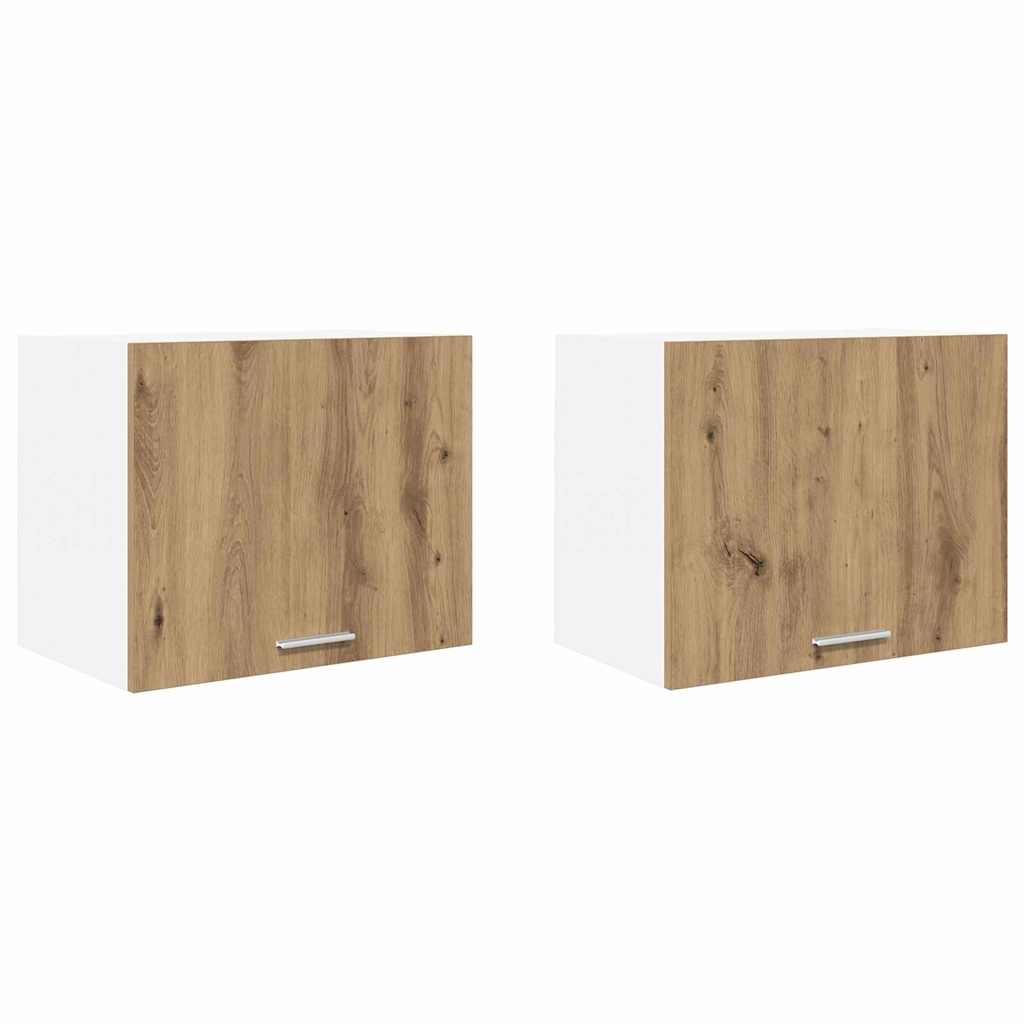 Függő szekrény 2 pcs Artisan tölgy és fehér Szerelt Fa