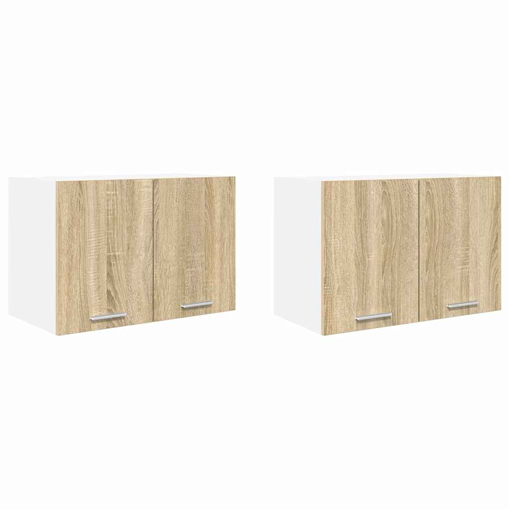Függő szekrény 2 pcs Sonoma tölgy és fehér Szerelt Fa