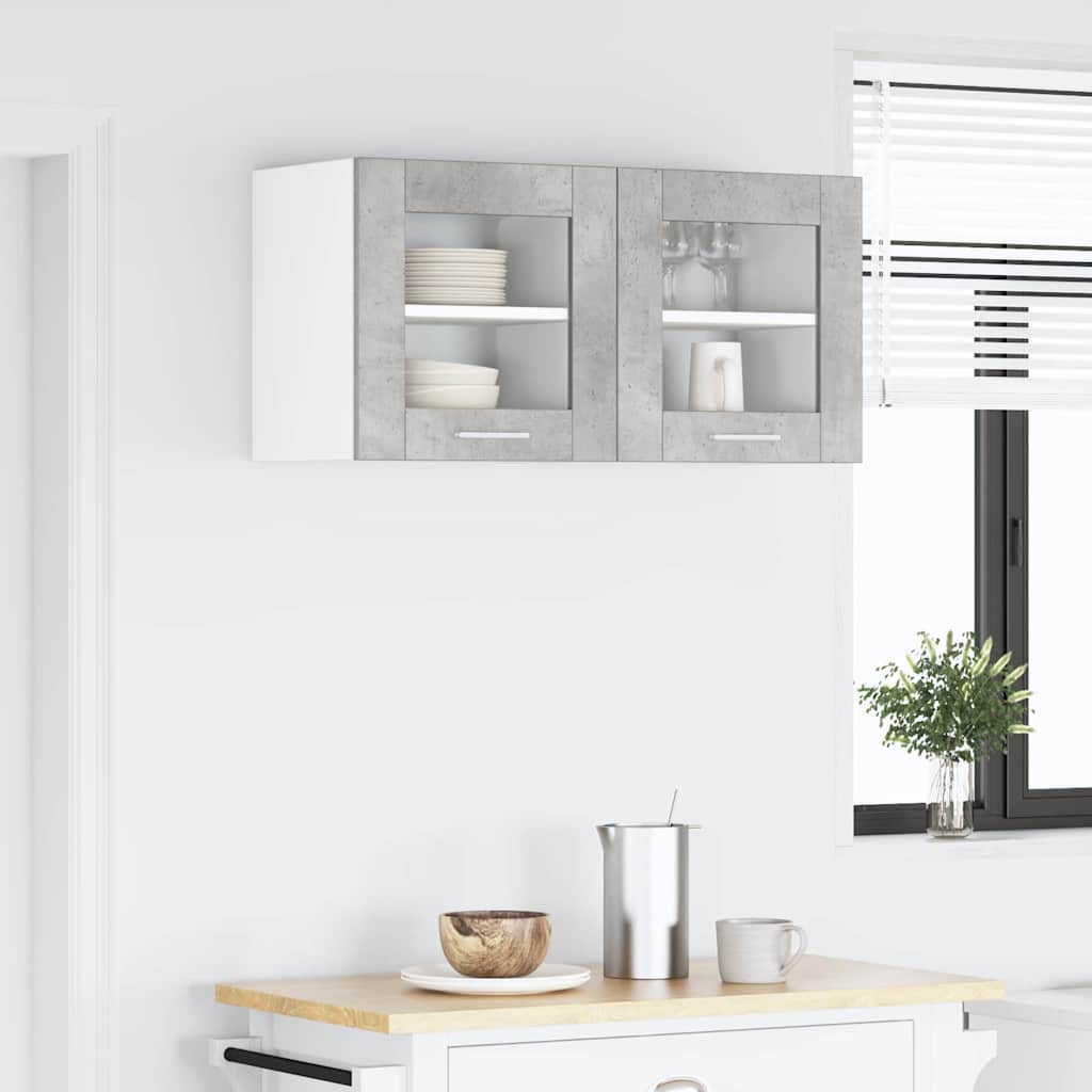 Függő szekrény 2 pcs Beton Szürke Szerelt Fa