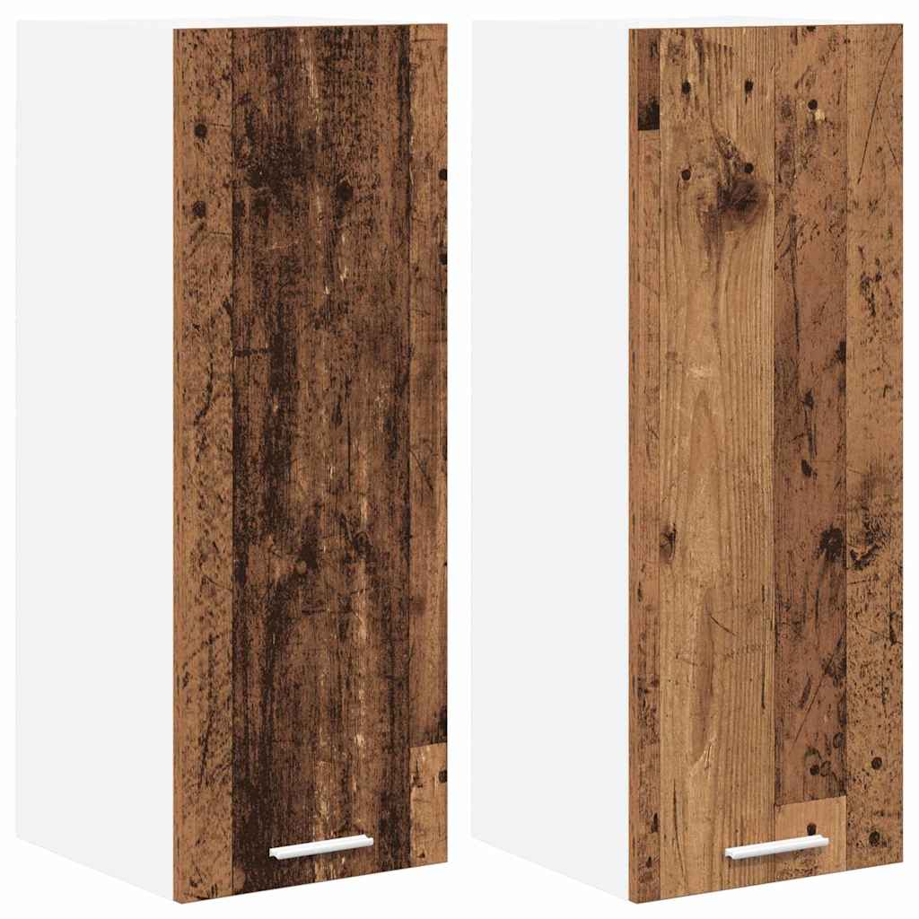 Függő szekrény 2 pcs Régi fa és fehér Szerelt Fa