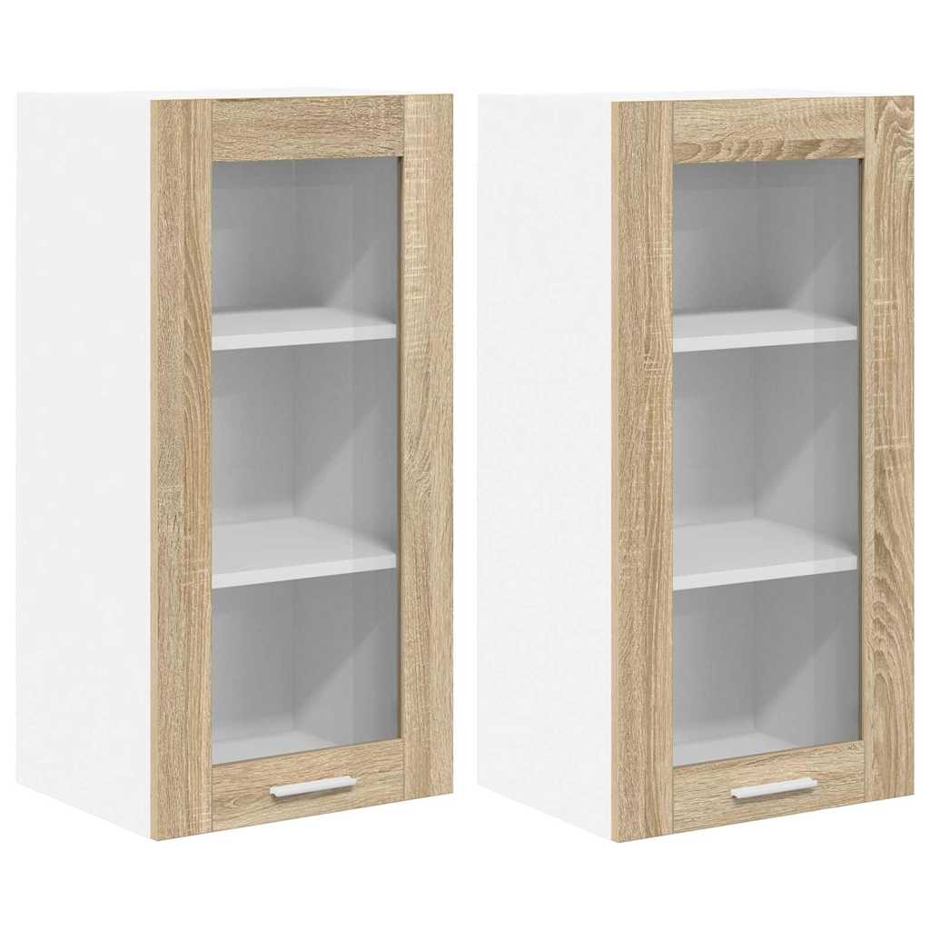 Függő szekrény 2 pcs Sonoma tölgy Szerelt Fa