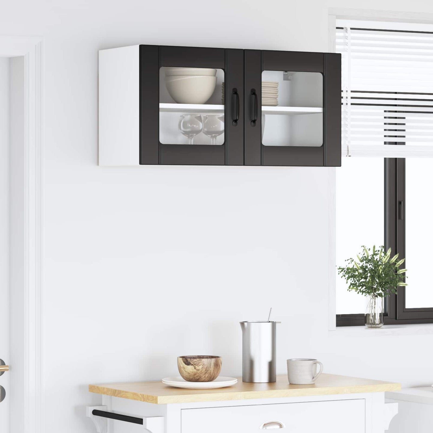 Fali üveges szekrény LUCCA Fekete 80 x 31 x 40 cm Szerelt Fa