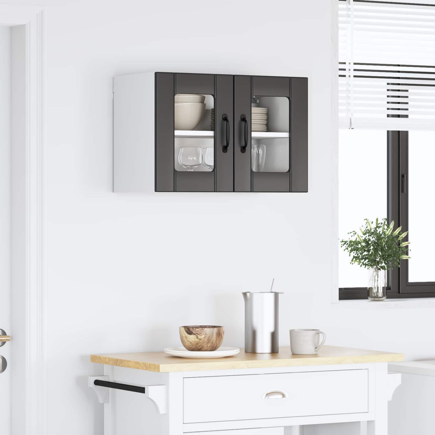 Fali üveges szekrény LUCCA Fekete 60 x 31 x 40 cm Szerelt Fa