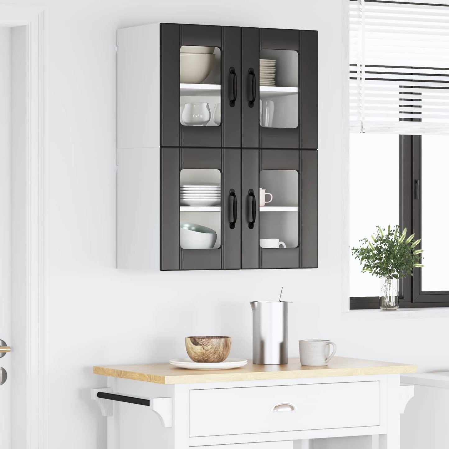 Fali üveges szekrény LUCCA 2 pcs Fekete 60 x 31 x 40 cm