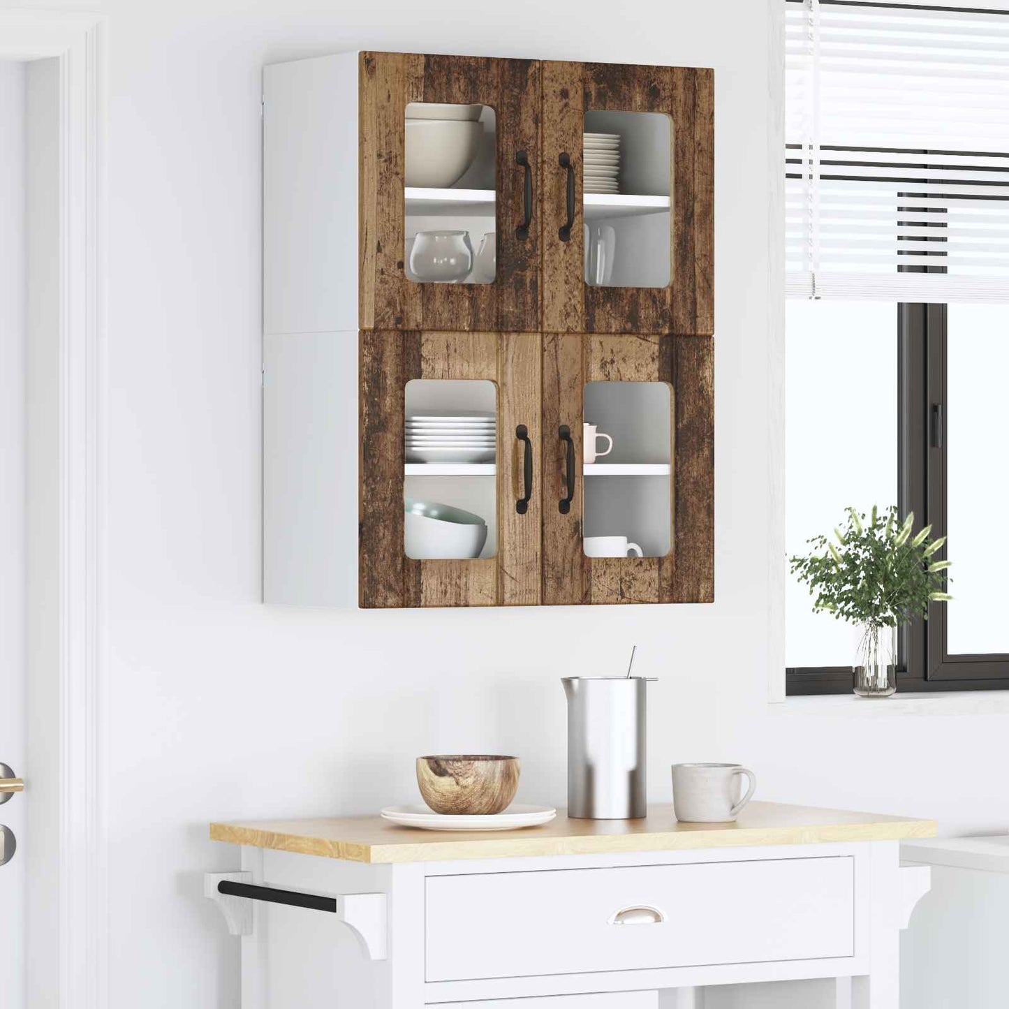 Fali üveges szekrény LUCCA 2 pcs Antik Fa 60 x 31 x 40 cm