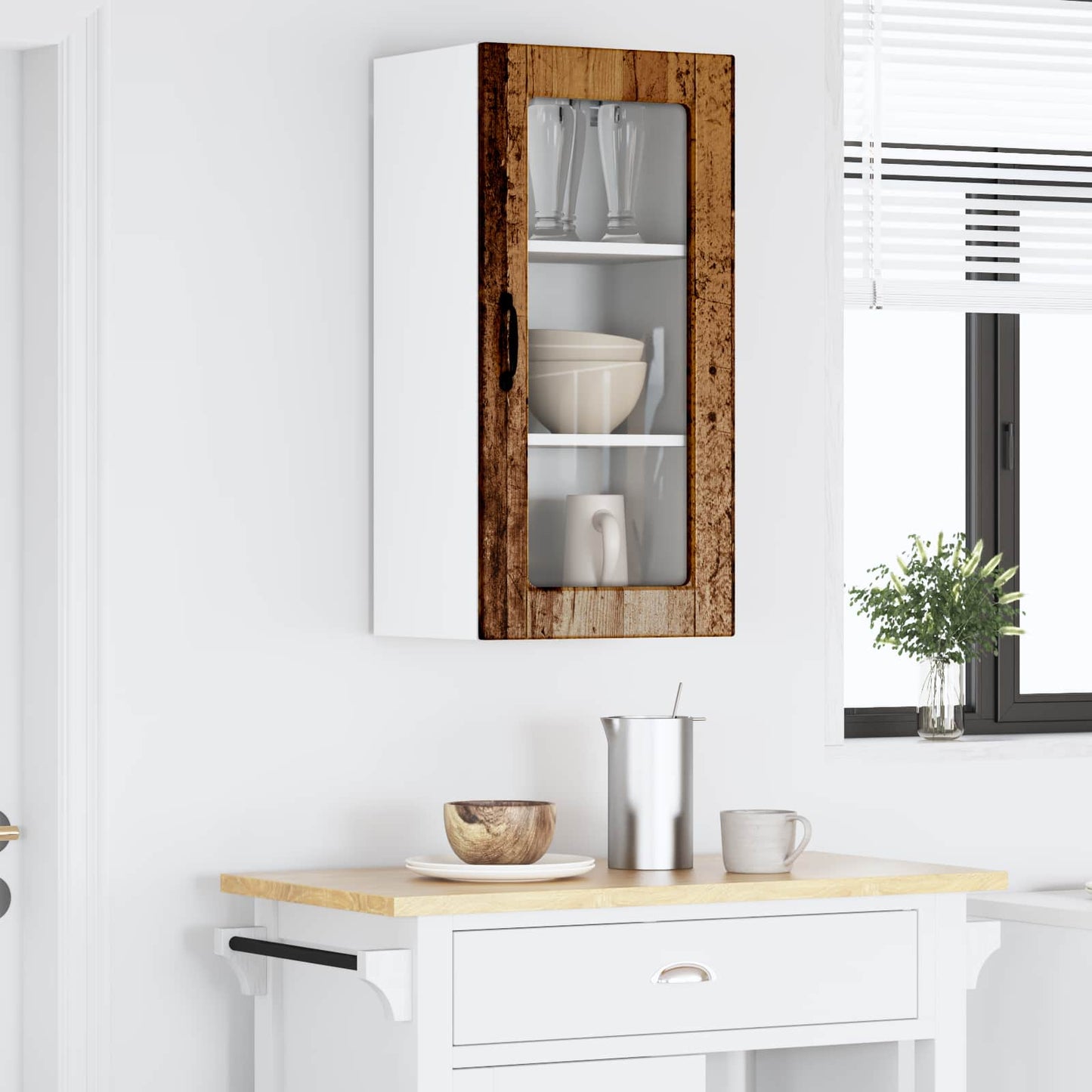 Fali üveges szekrény LUCCA Antik Fa 40 x 31 x 80 cm Szerelt Fa