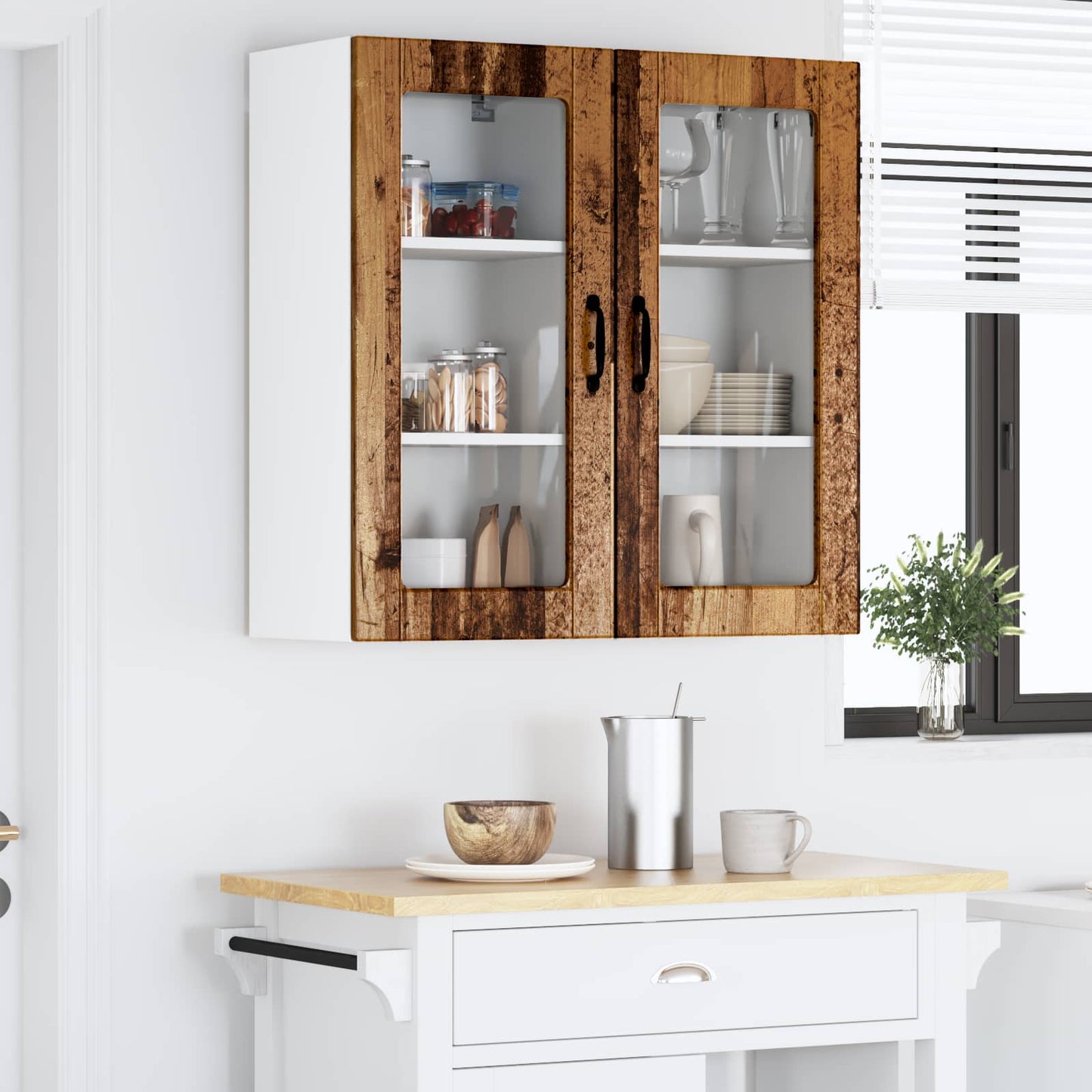 Fali üveges szekrény LUCCA 2 pcs Antik Fa 40 x 31 x 80 cm