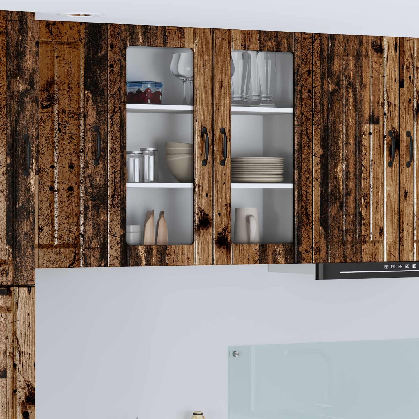 Fali üveges szekrény LUCCA Antik Fa 80 x 31 x 80 cm Szerelt Fa