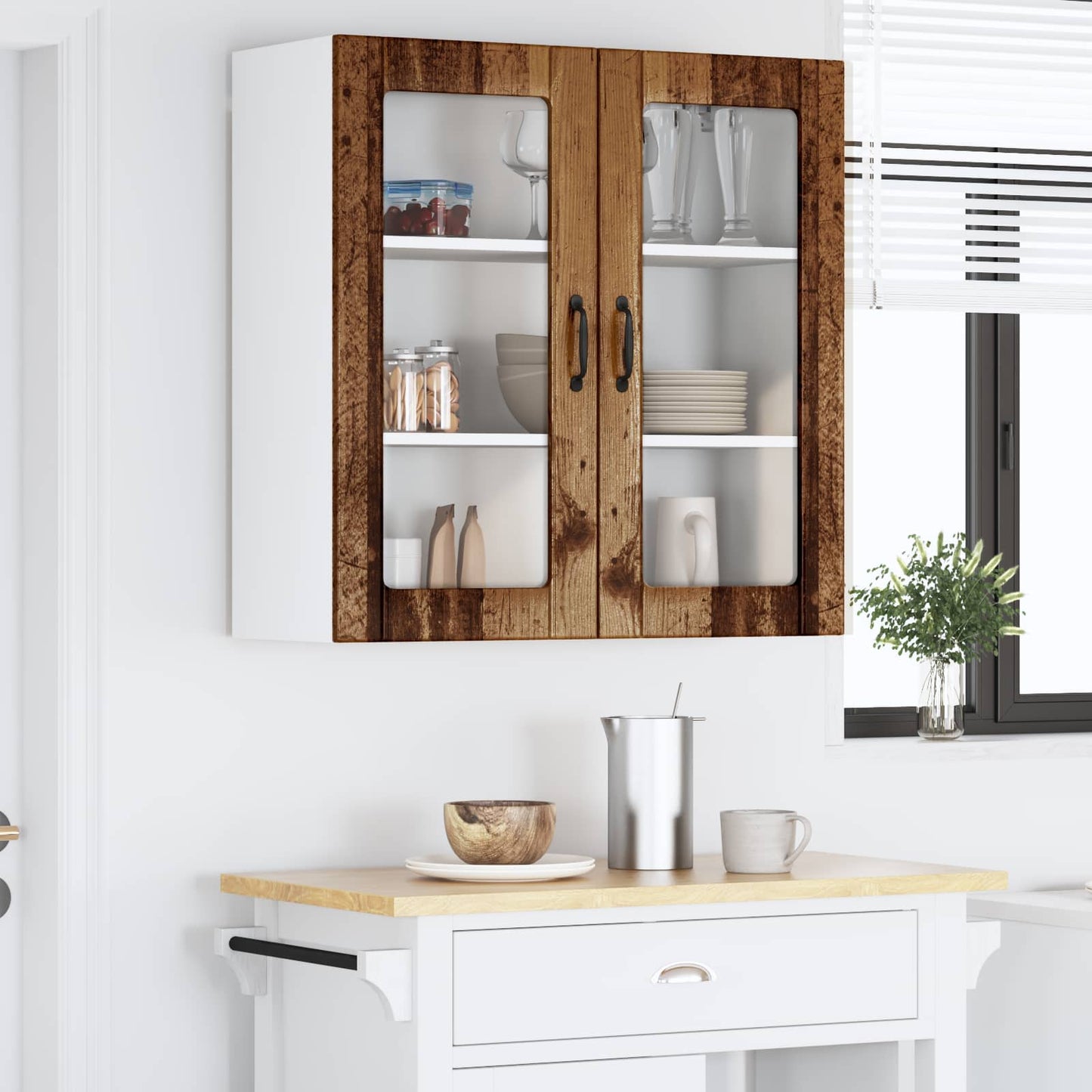 Fali üveges szekrény LUCCA Antik Fa 80 x 31 x 80 cm Szerelt Fa