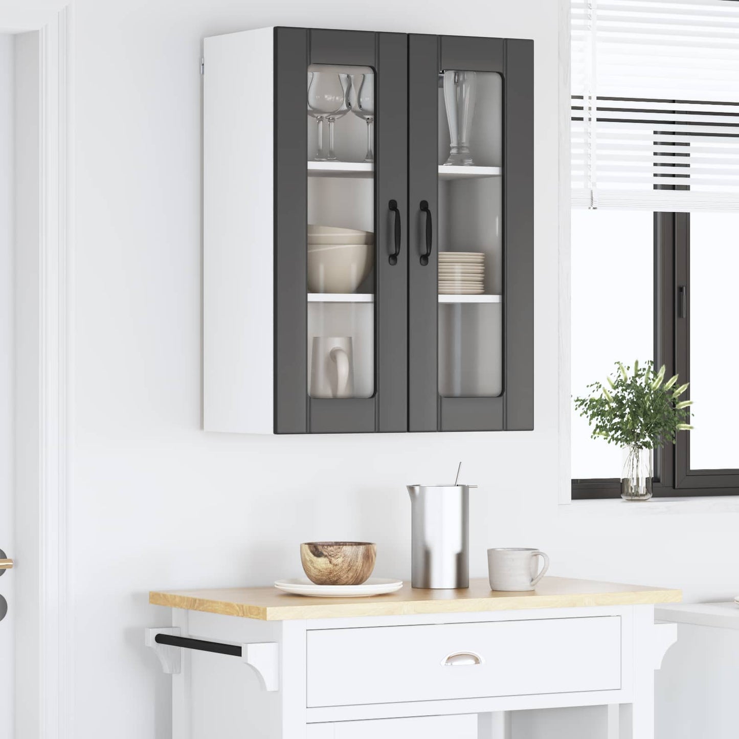 Fali üveges szekrény LUCCA Fekete 60 x 31 x 80 cm Szerelt Fa