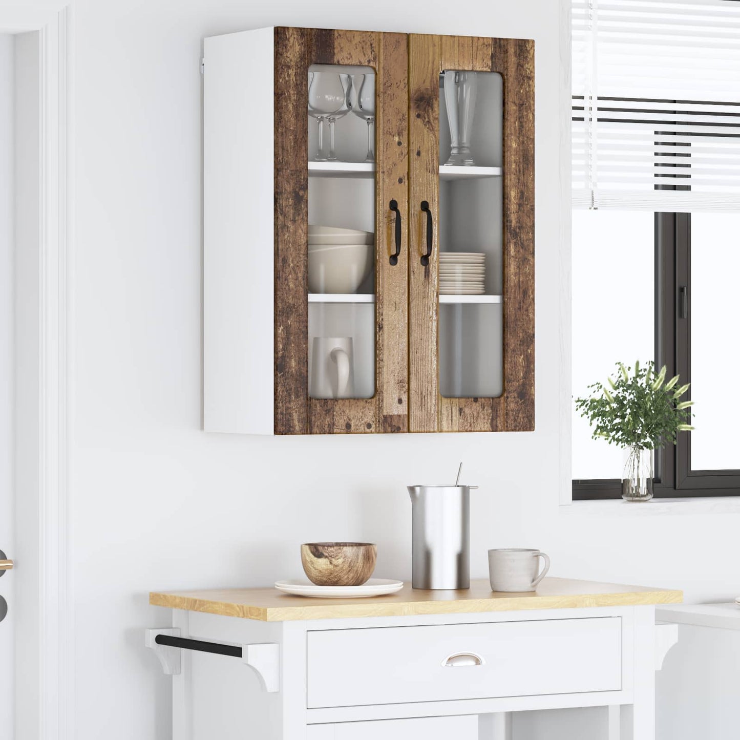 Fali üveges szekrény LUCCA Antik Fa 60 x 31 x 80 cm Szerelt Fa