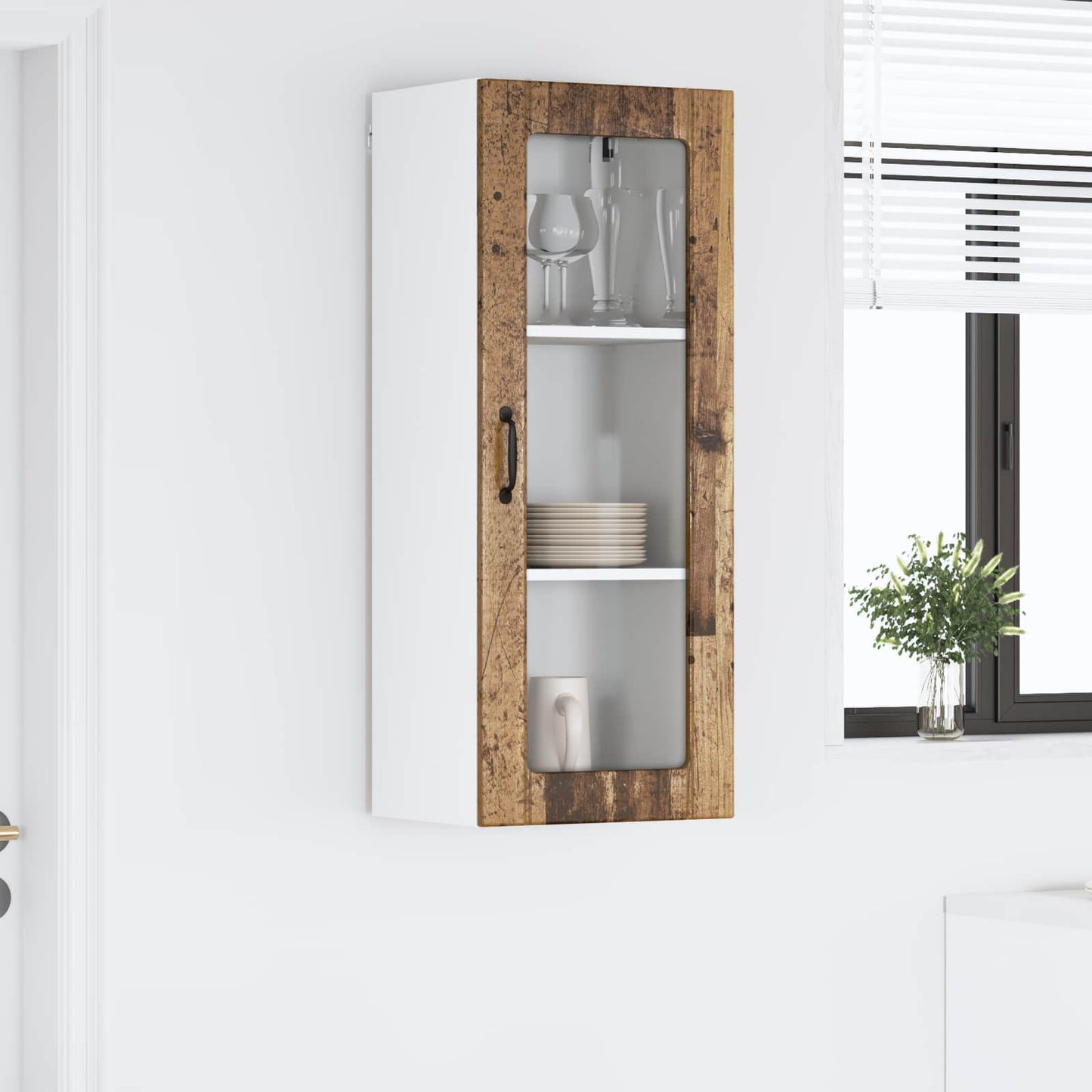 Fali üveges szekrény LUCCA Antik Fa 40 x 31 x 100 cm Szerelt Fa