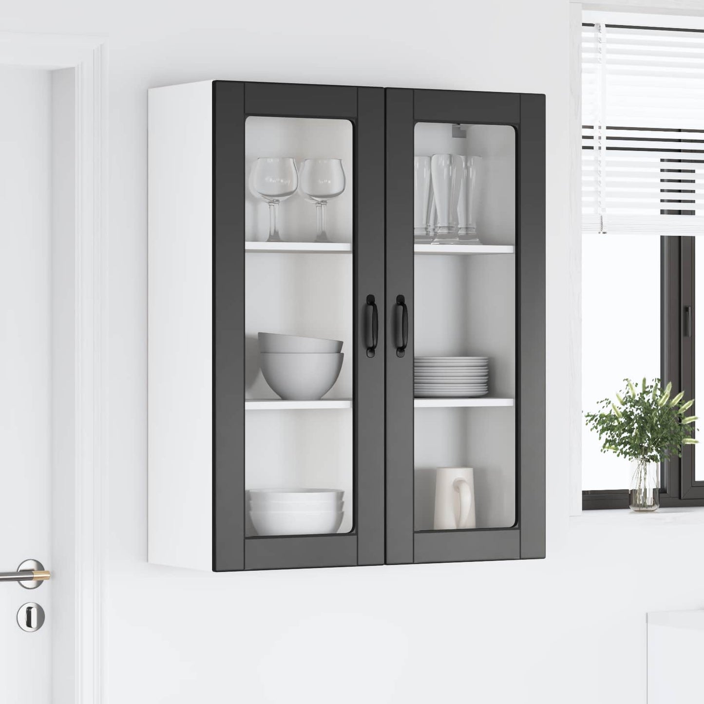 Fali üveges szekrény LUCCA Fekete 80 x 31 x 100 cm Szerelt Fa