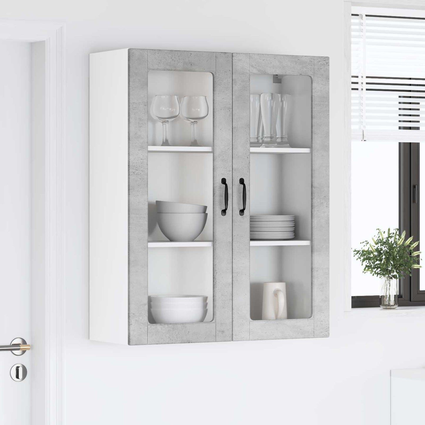 Fali üveges szekrény LUCCA Betonszürke 80 x 31 x 100 cm