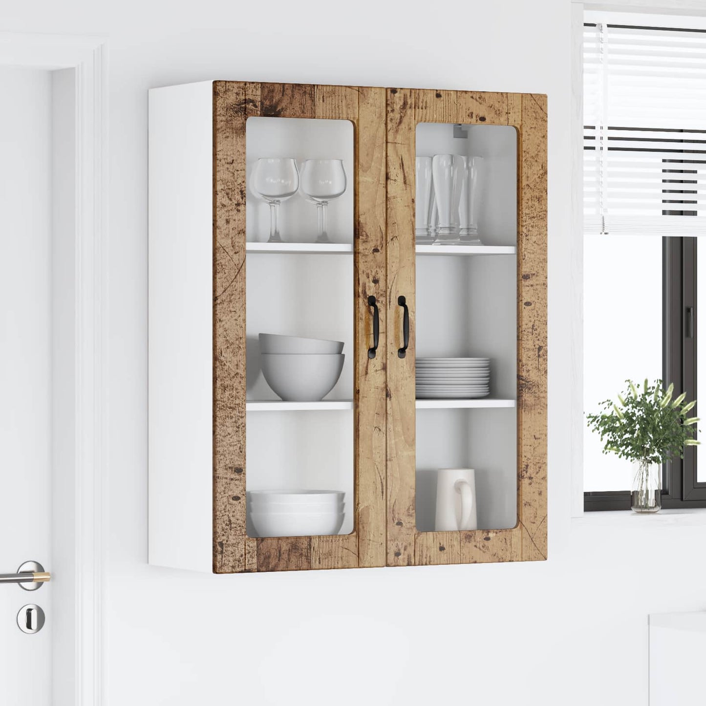 Fali üveges szekrény LUCCA Antik Fa 80 x 31 x 100 cm Szerelt Fa