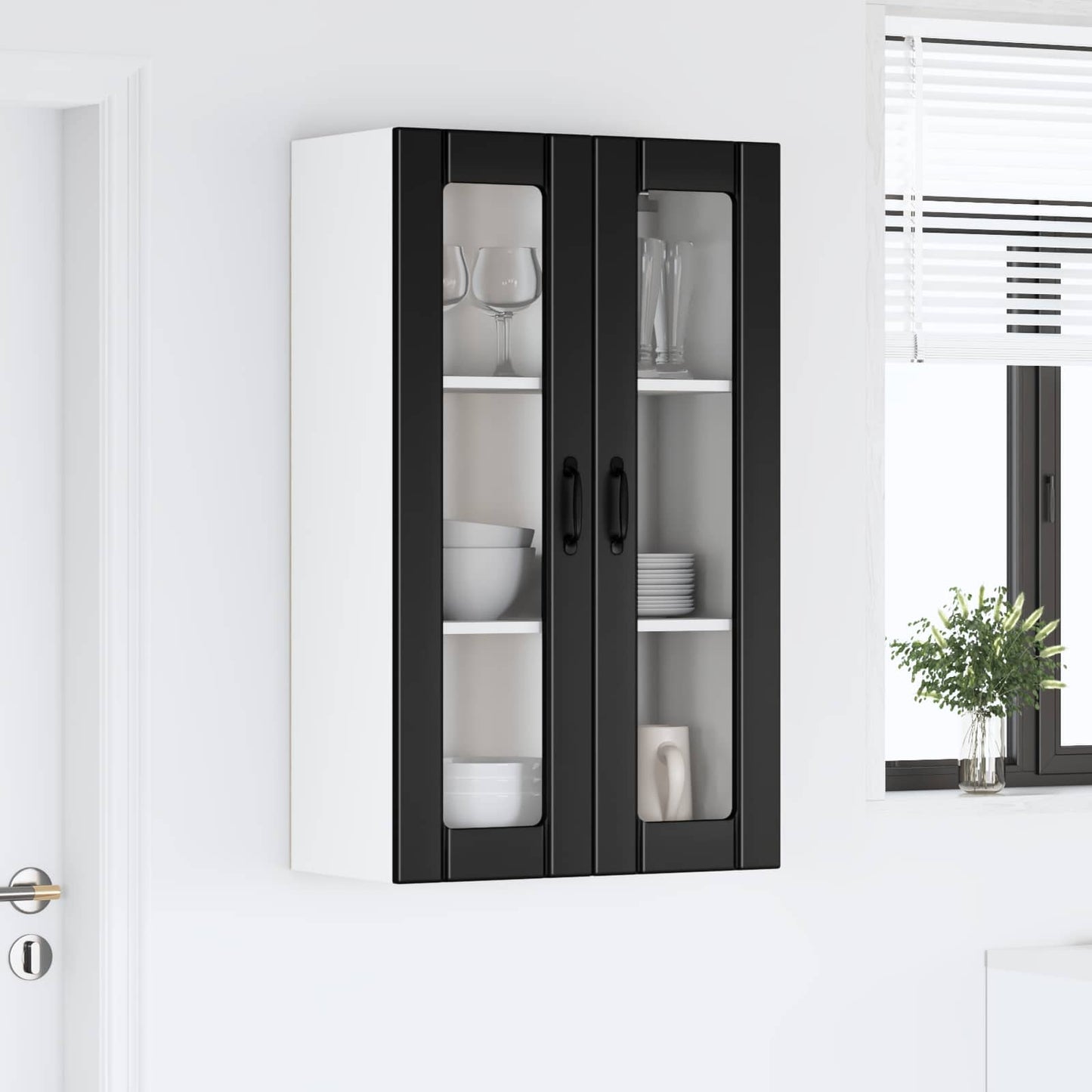 Fali üveges szekrény LUCCA Fekete 60 x 31 x 100 cm Szerelt Fa