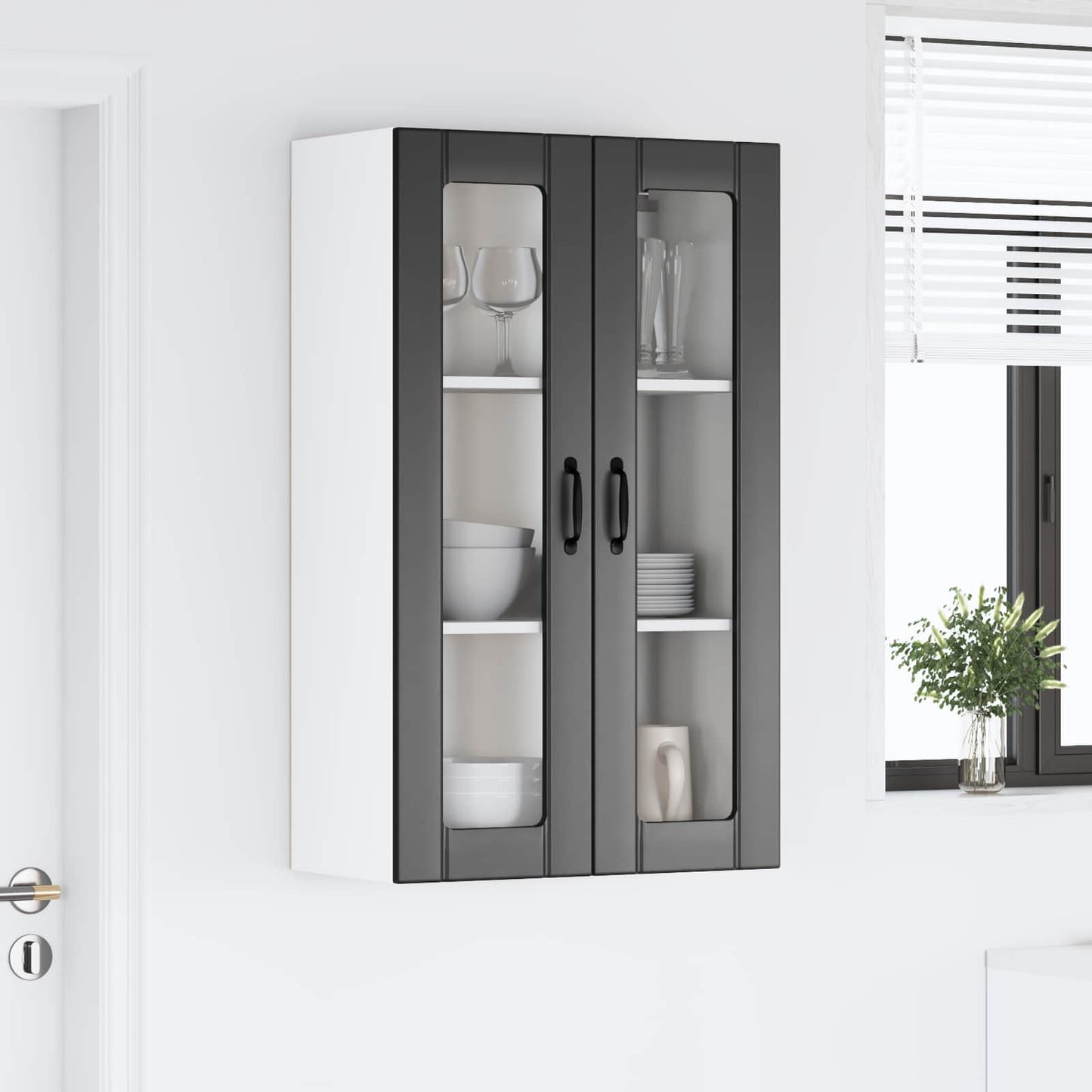 Fali üveges szekrény LUCCA Fekete 60 x 31 x 100 cm Szerelt Fa
