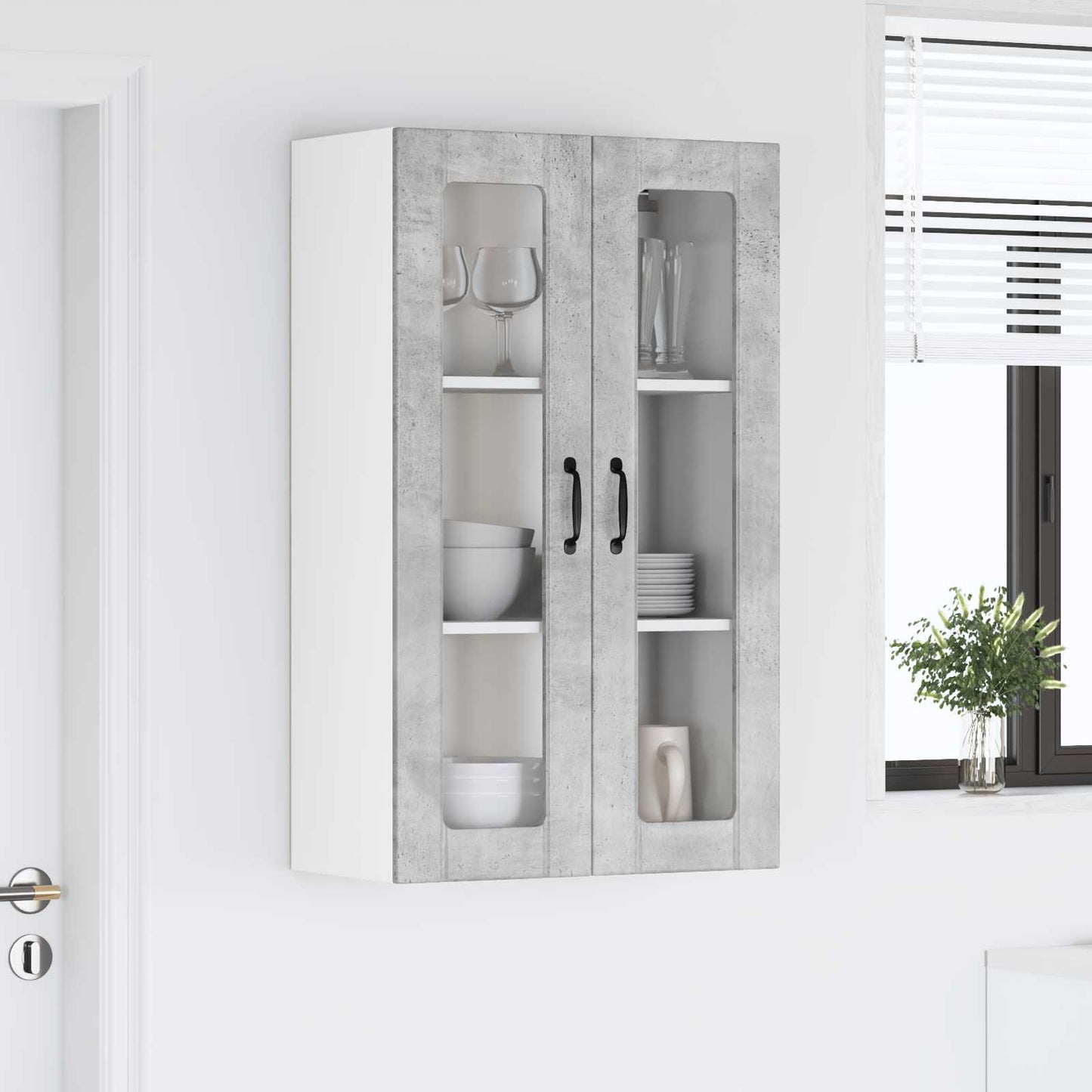 Fali üveges szekrény LUCCA Betonszürke 60 x 31 x 100 cm