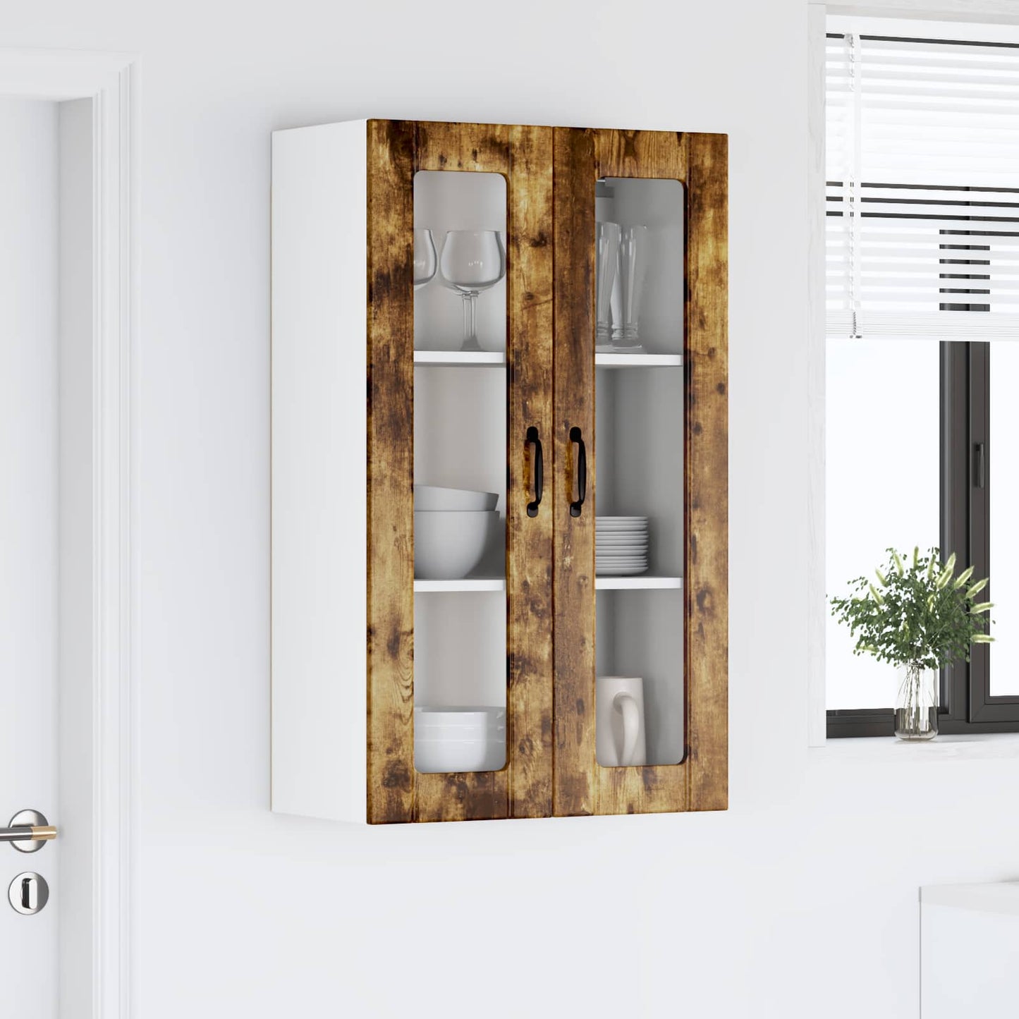 Fali üveges szekrény LUCCA Füstös Tölgy 60 x 31 x 100 cm
