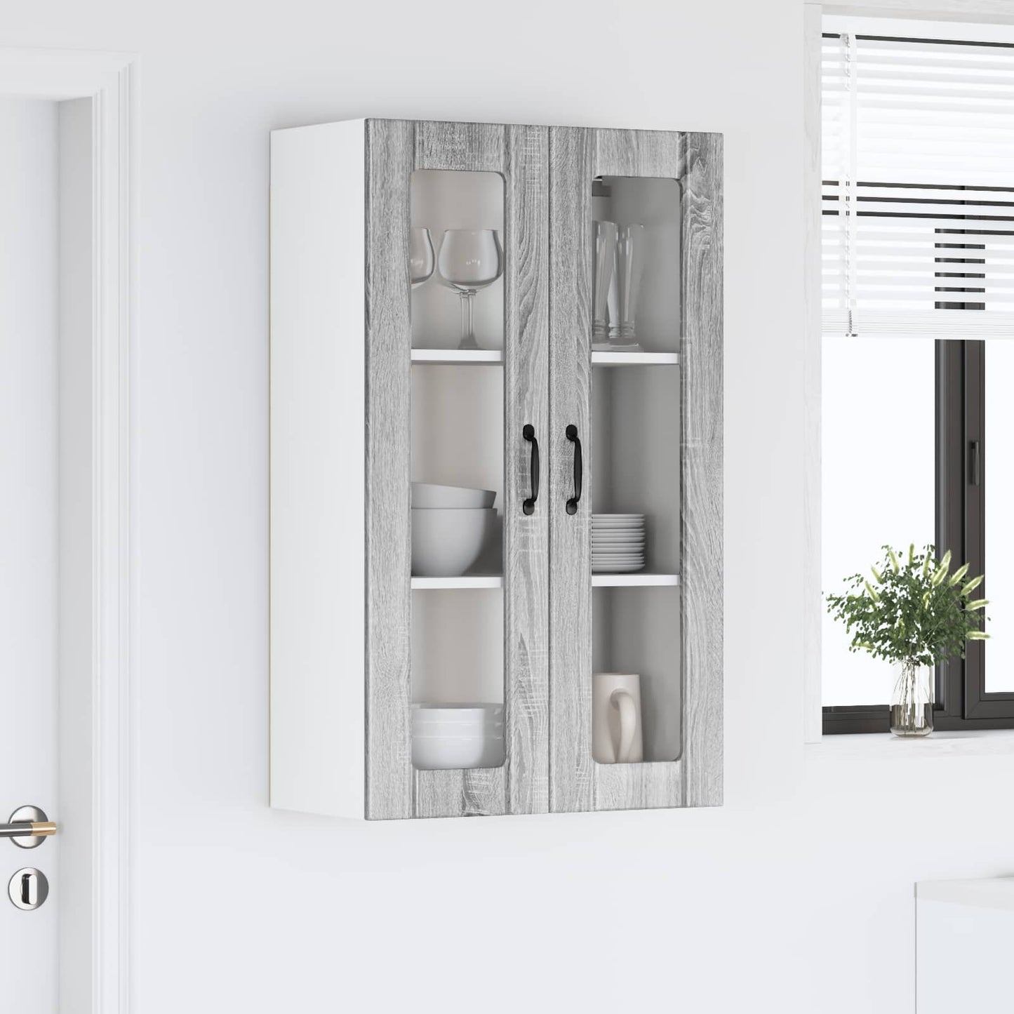 Fali üveges szekrény LUCCA Szürke Sonoma 60 x 31 x 100 cm