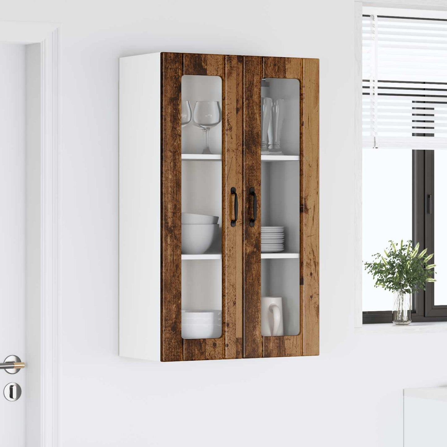 Fali üveges szekrény LUCCA Antik Fa 60 x 31 x 100 cm Szerelt Fa