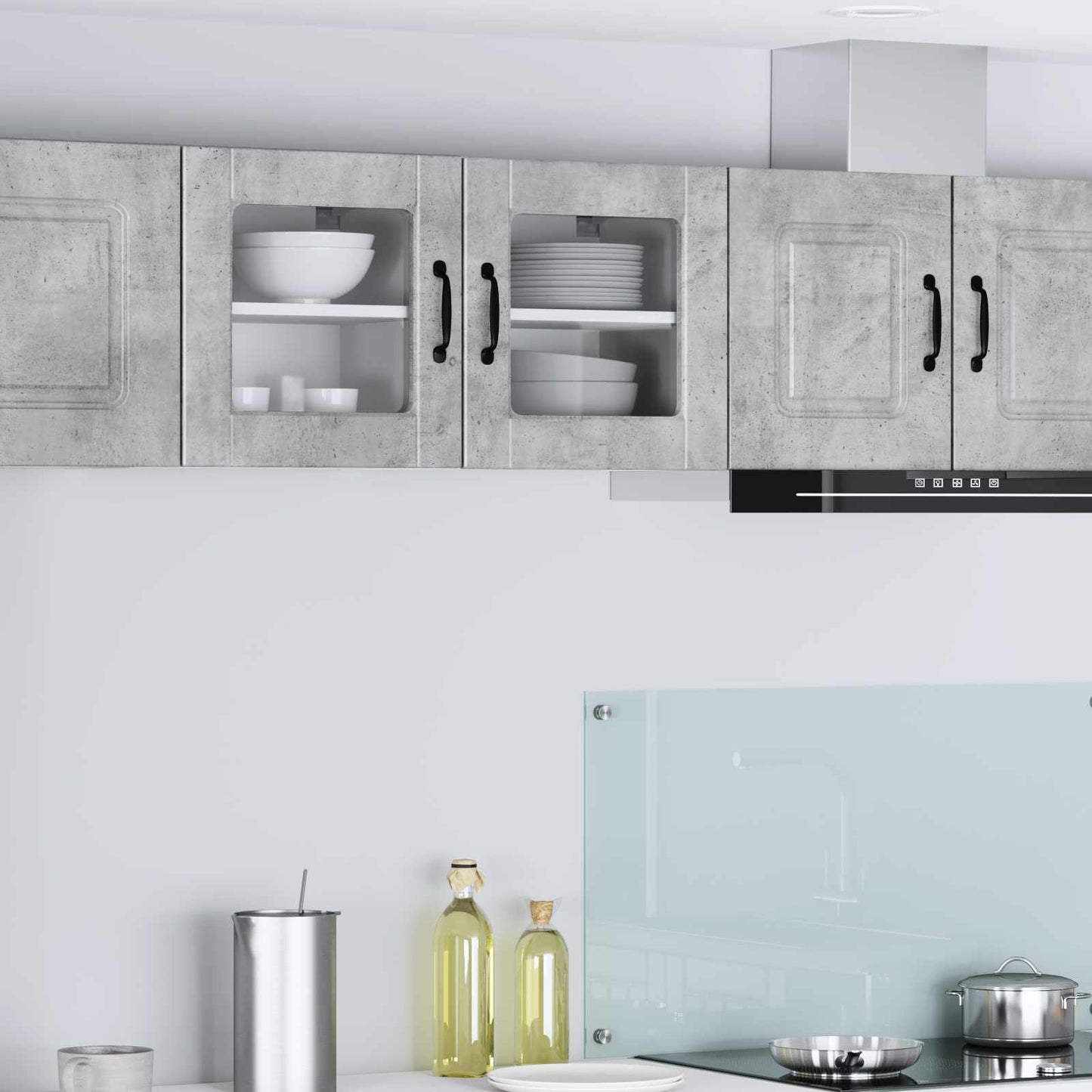 Fali üveges szekrény PORTO 2 pcs Beton Szürke Szerelt Fa