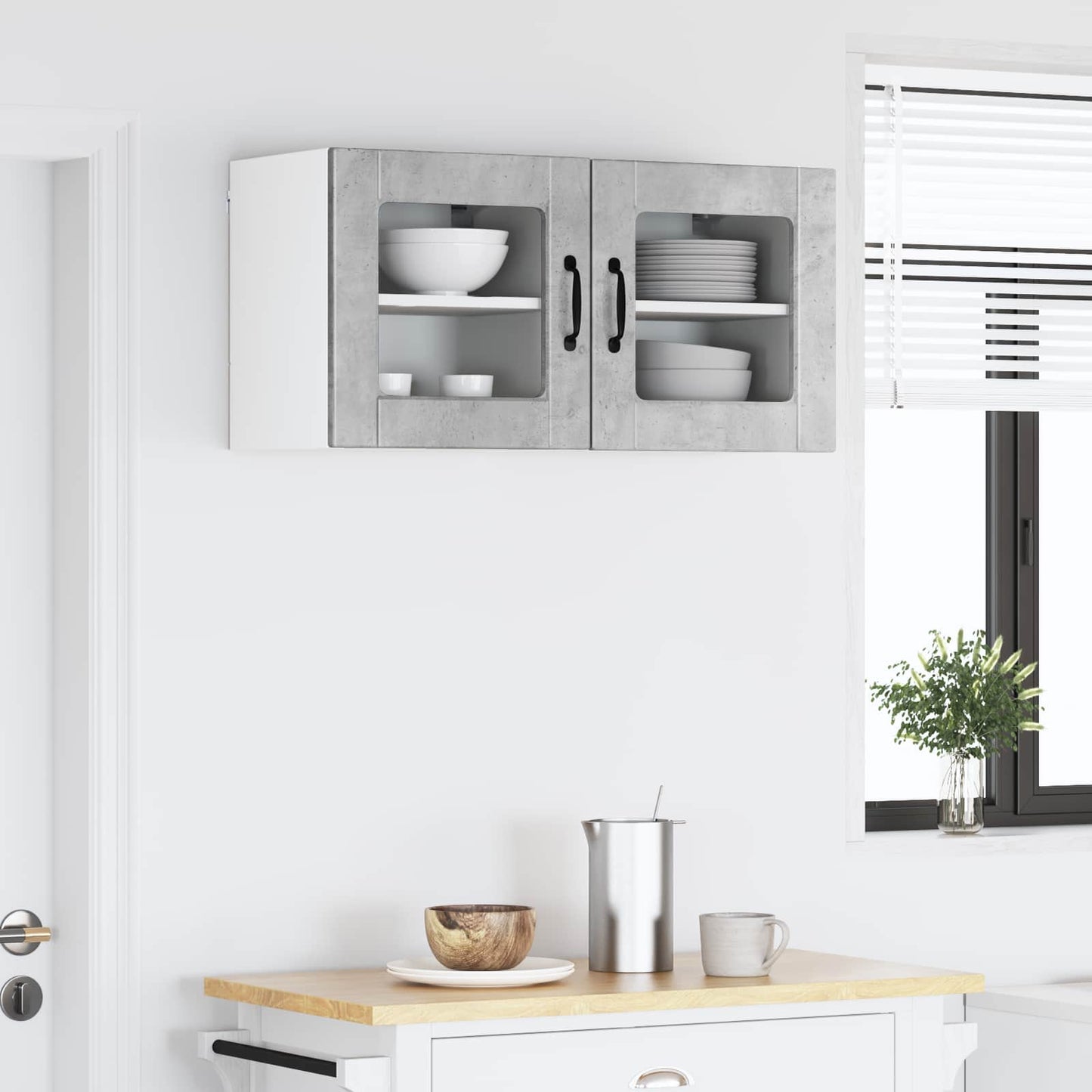 Fali üveges szekrény PORTO 2 pcs Beton Szürke Szerelt Fa