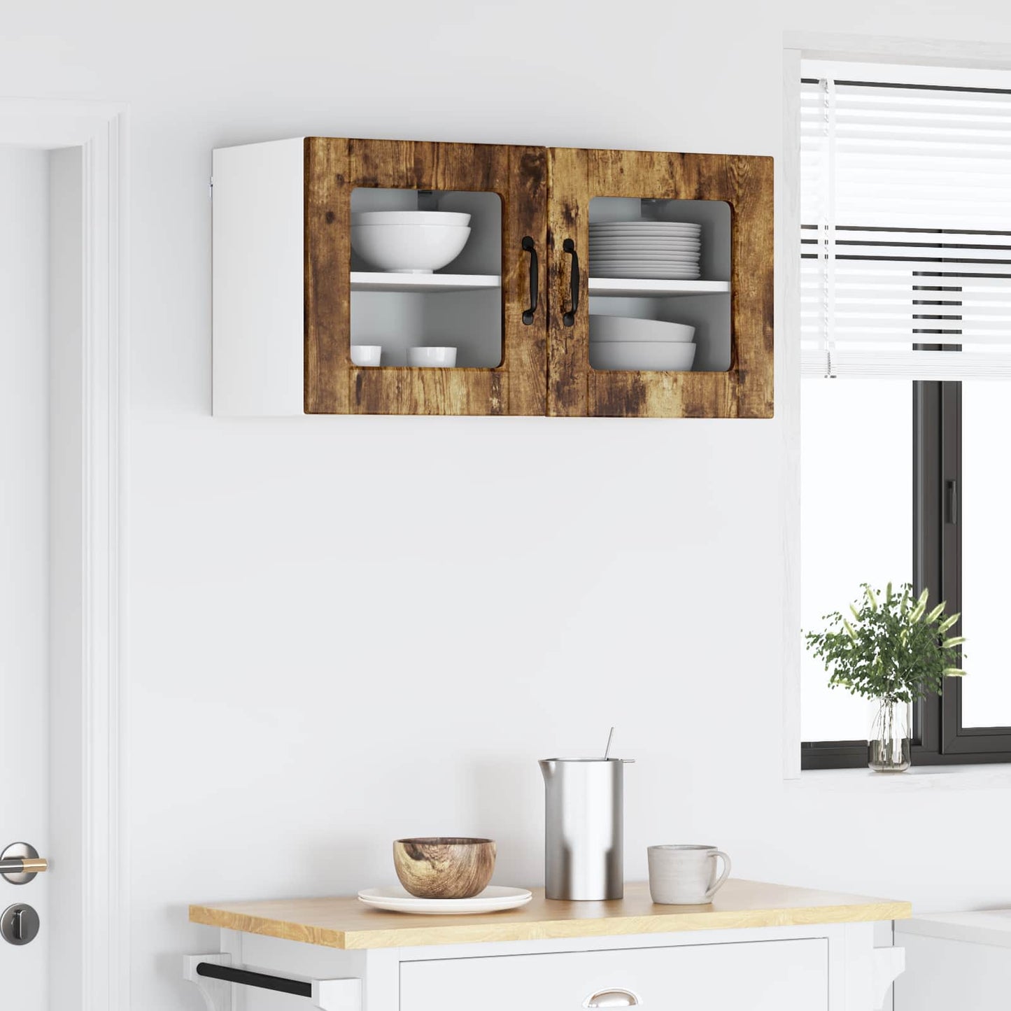 Fali üveges szekrény PORTO 2 pcs Füstölt tölgy 40 x 31 x 40 cm