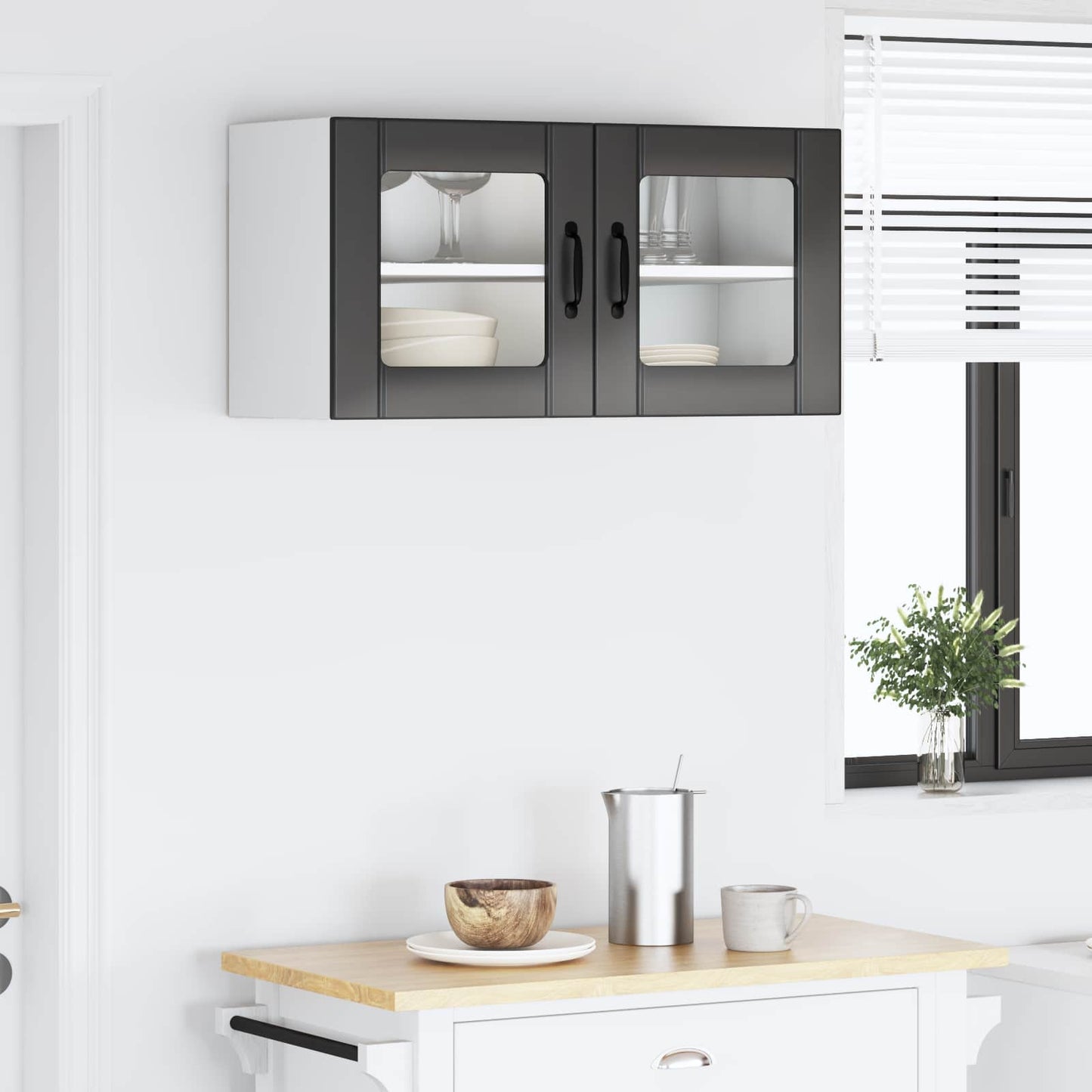 Fali üveg szekrény PORTO Fekete 80 x 31 x 40 cm Szerelt Fa