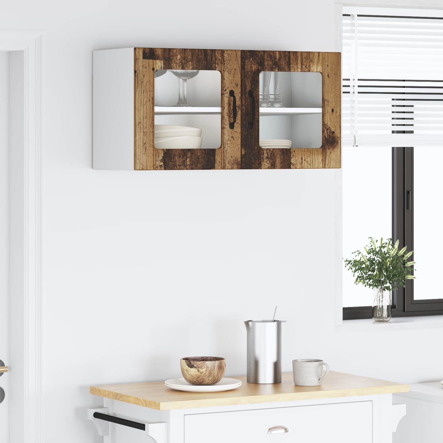 Fali üveges szekrény PORTO Öreg fa 80 x 31 x 40 cm Szerelt Fa
