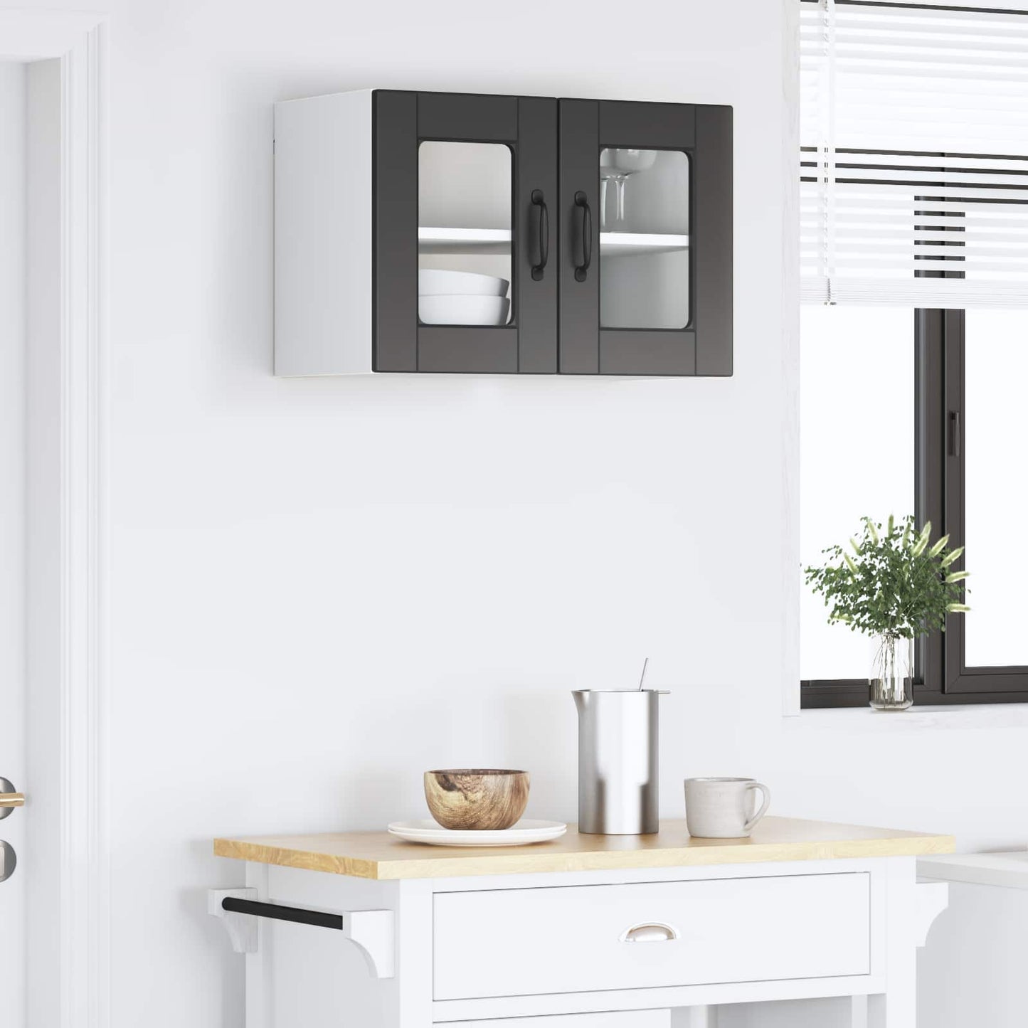 Fali üveges szekrény PORTO Fekete 60 x 31 x 40 cm Szerelt Fa