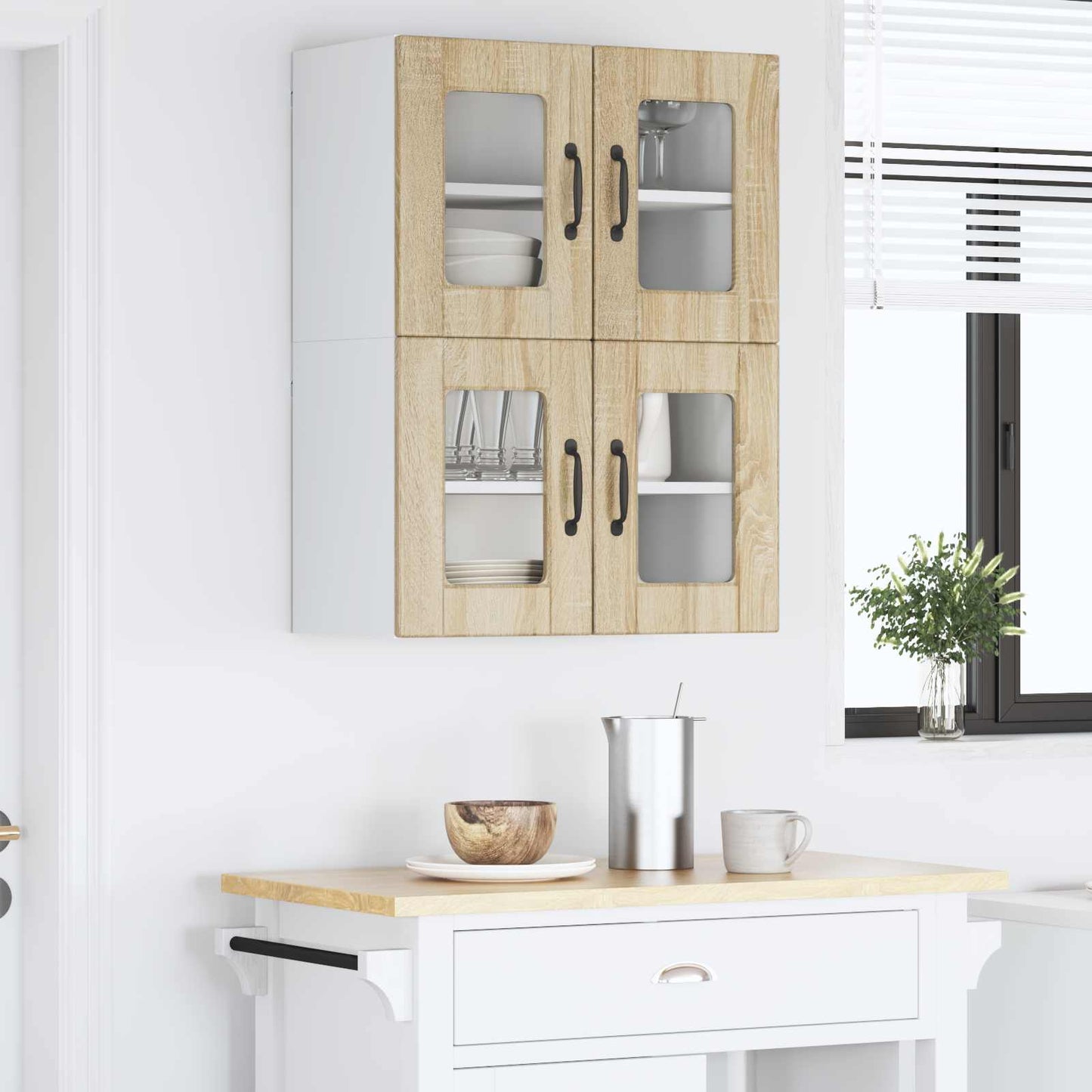 Fali üveges szekrény PORTO 2 pcs Sonoma tölgy Szerelt Fa