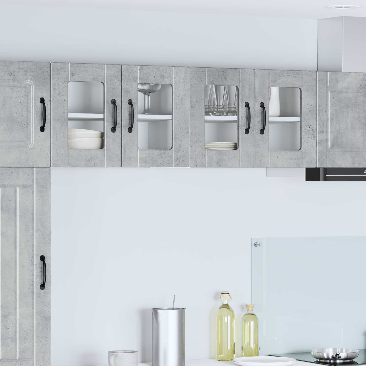 Fali üveges szekrény PORTO 2 pcs Beton Szürke Szerelt Fa