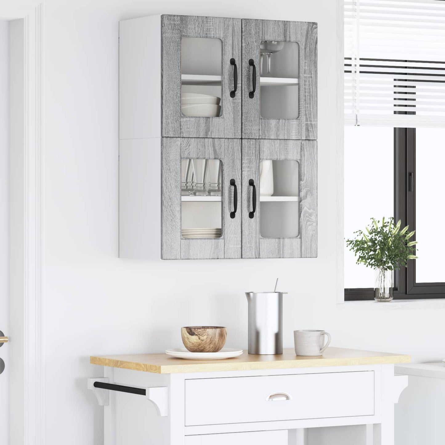 Fali üveges szekrény PORTO 2 pcs Szürke Sonoma Szerelt Fa