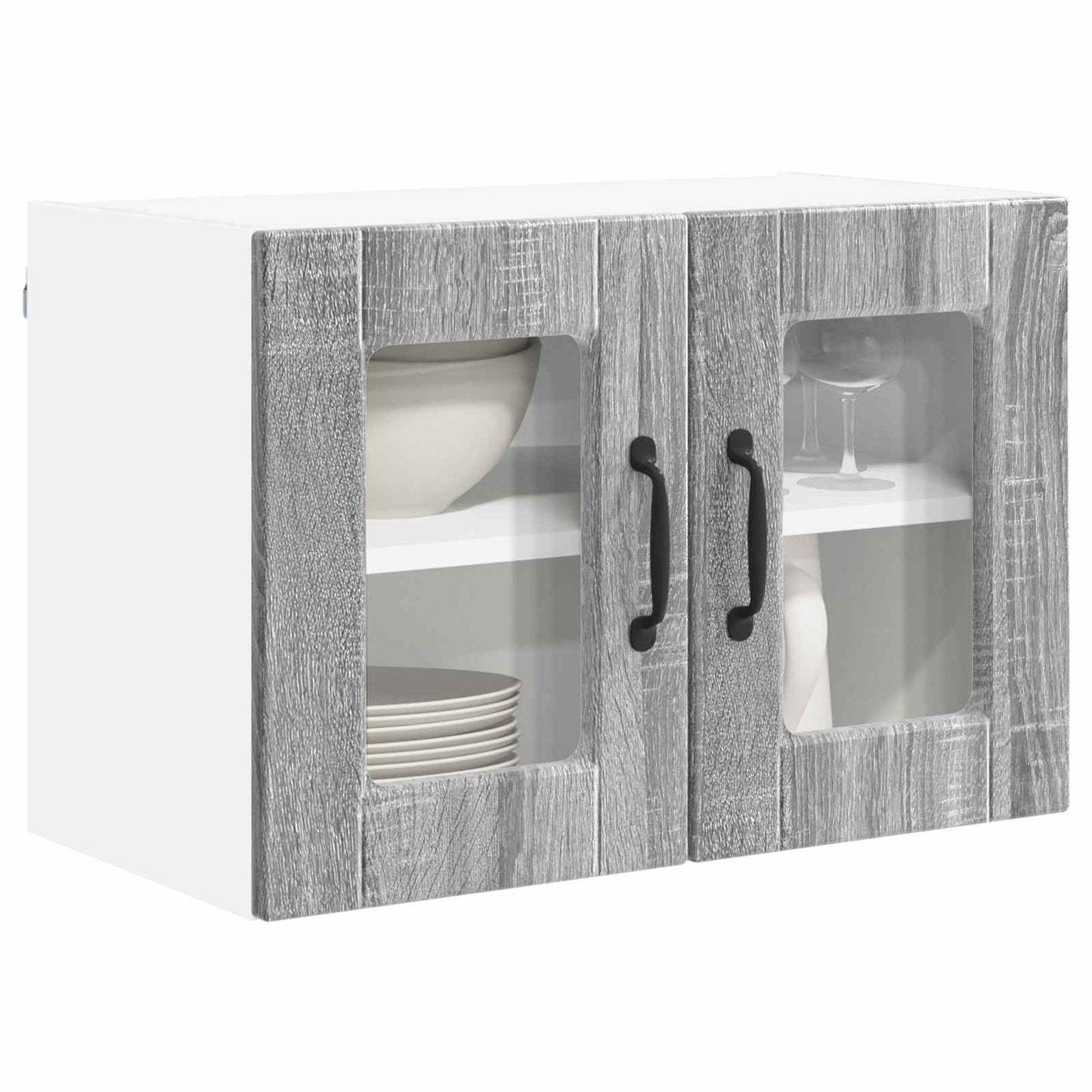 Fali üveges szekrény PORTO 2 pcs Szürke Sonoma Szerelt Fa