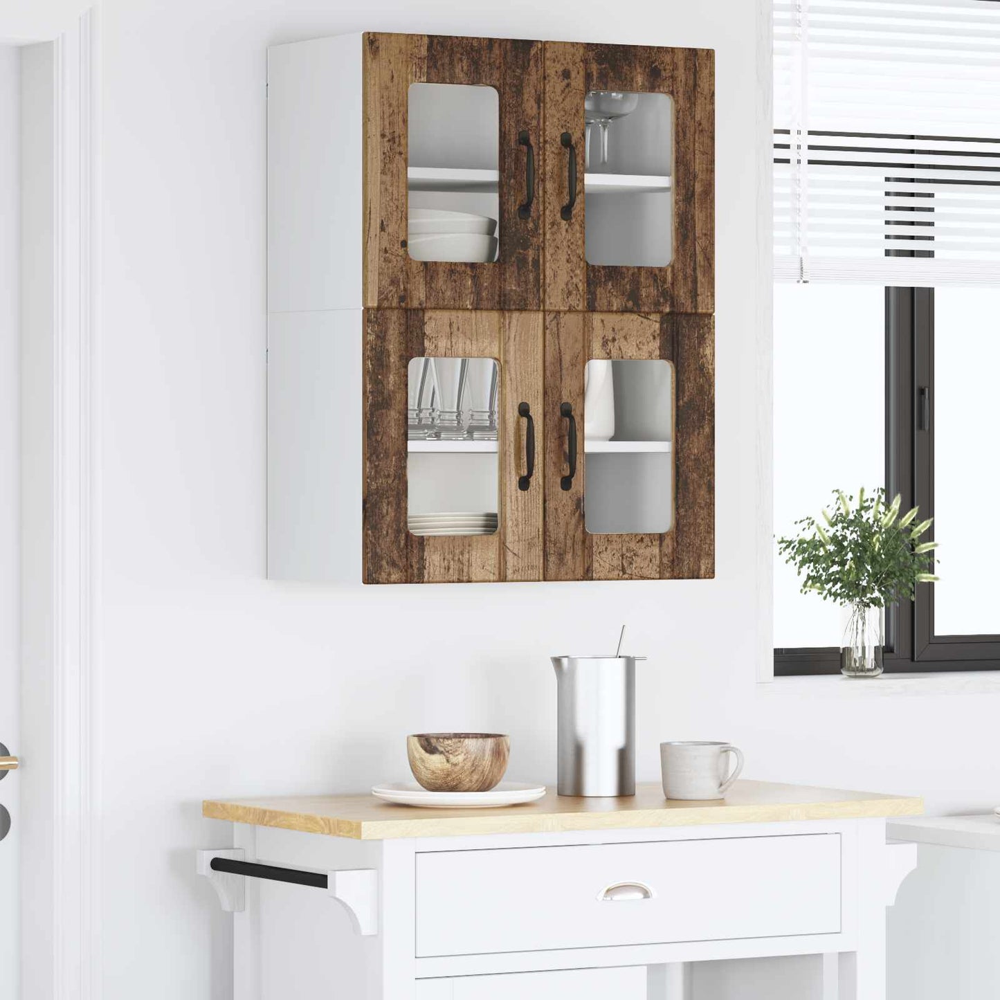 Fali üveges szekrény PORTO 2 pcs Öreg fa 60 x 31 x 40 cm