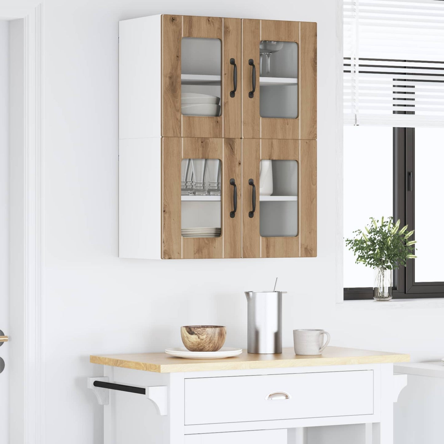 Fali üveges szekrény PORTO 2 pcs Artisan tölgy Szerelt Fa