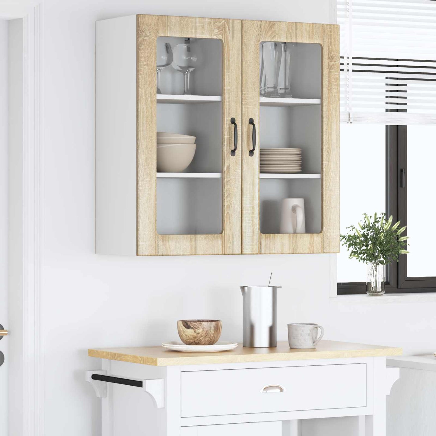 Fali üveges szekrény PORTO 2 pcs Sonoma tölgy Szerelt Fa